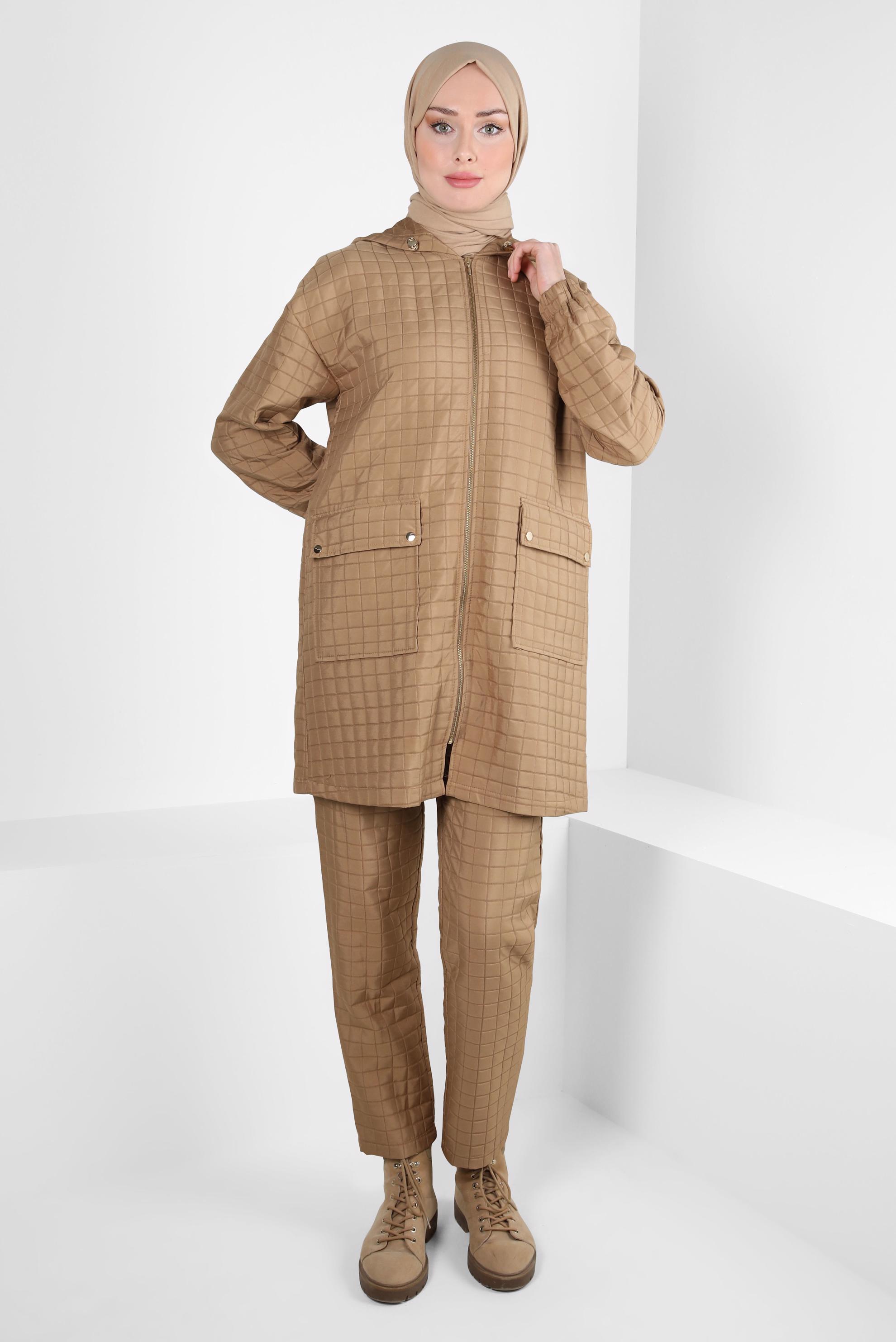 Hijab clothing BROWN HOODED PANTS SUIT 44359