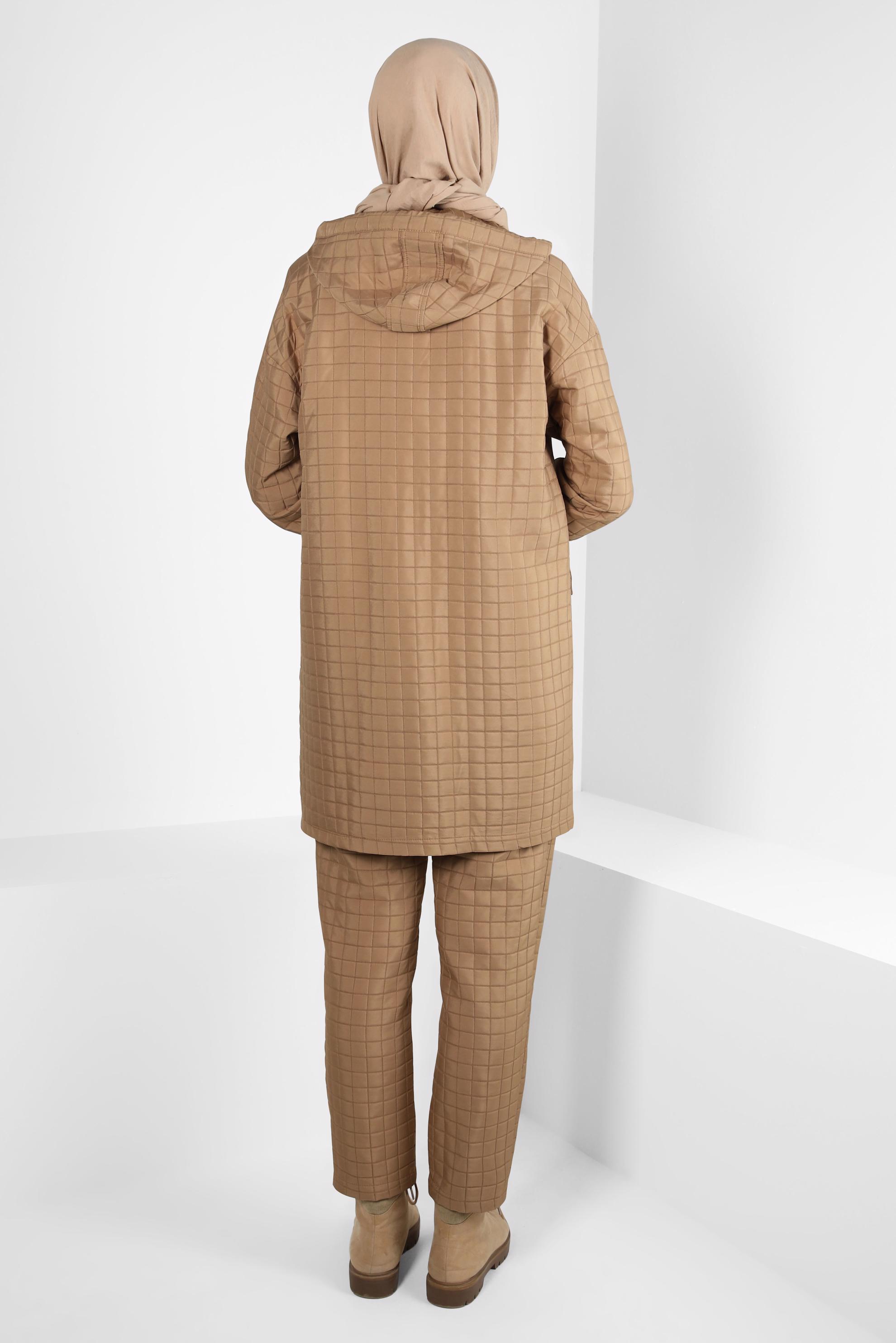 Hijab clothing BROWN HOODED PANTS SUIT 44359