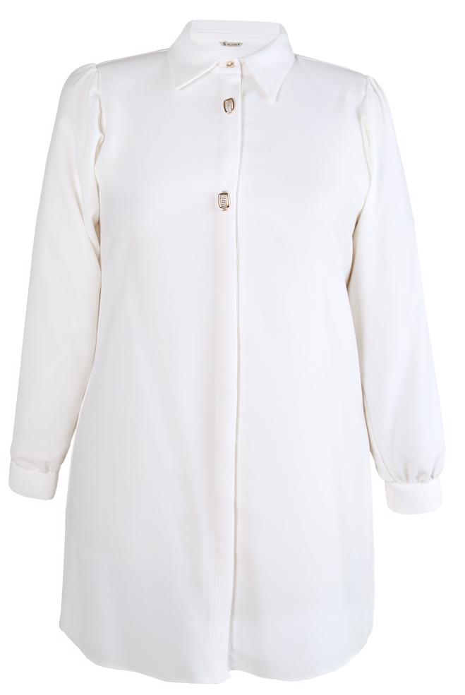 Tesettür giyim BEYAZ AKSESUAR DETAYLI BÜYÜK BEDEN TUNİK 20480 - ALVİNA