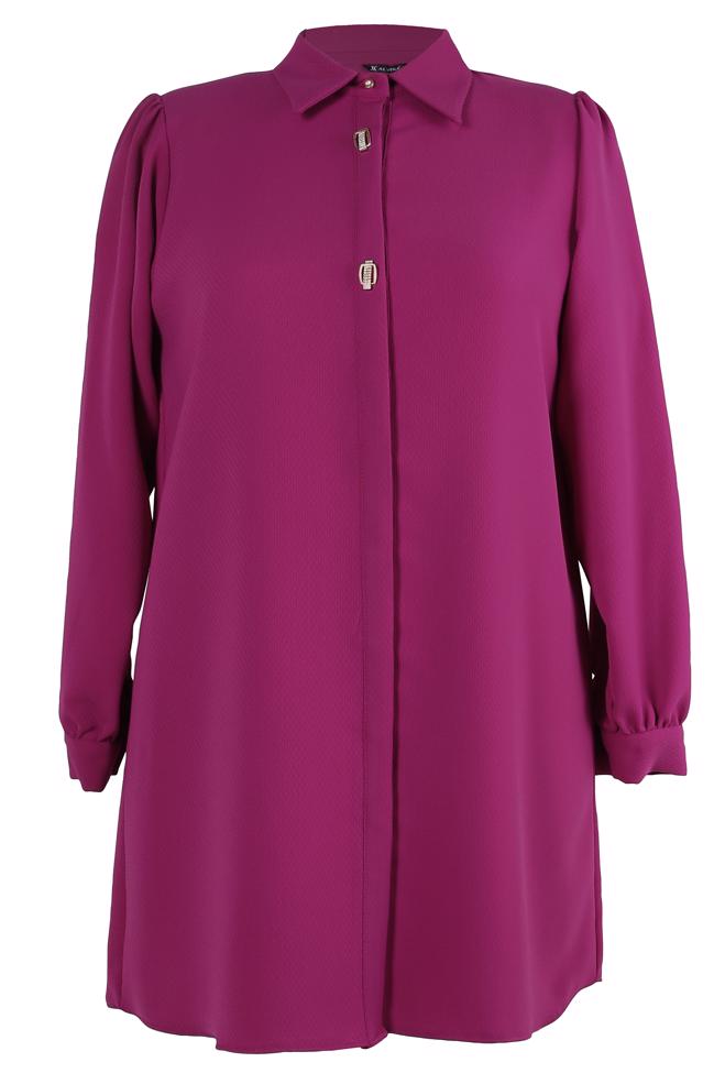 Tesettür giyim FUŞYA AKSESUAR DETAYLI BÜYÜK BEDEN TUNİK 20480 - ALVİNA