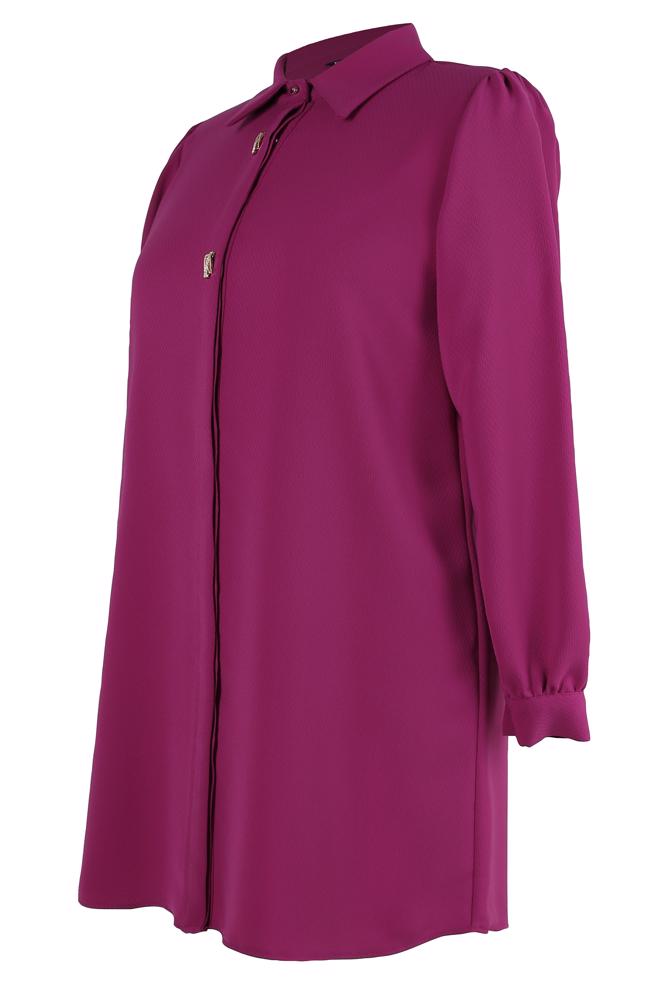 Tesettür giyim FUŞYA AKSESUAR DETAYLI BÜYÜK BEDEN TUNİK 20480 - ALVİNA