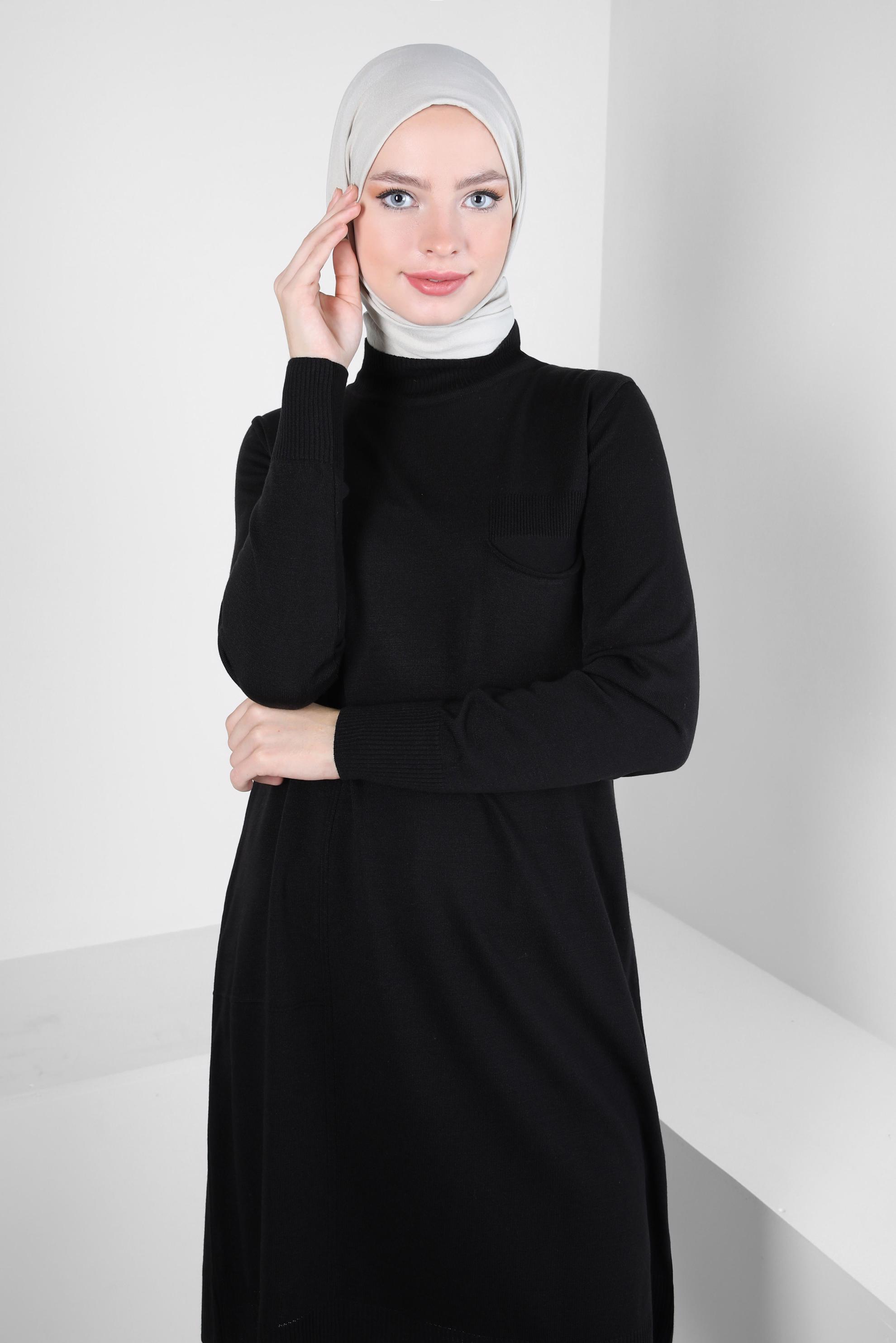 Tesettür giyim SİYAH CEPLİ TRİKO TUNİK 44001