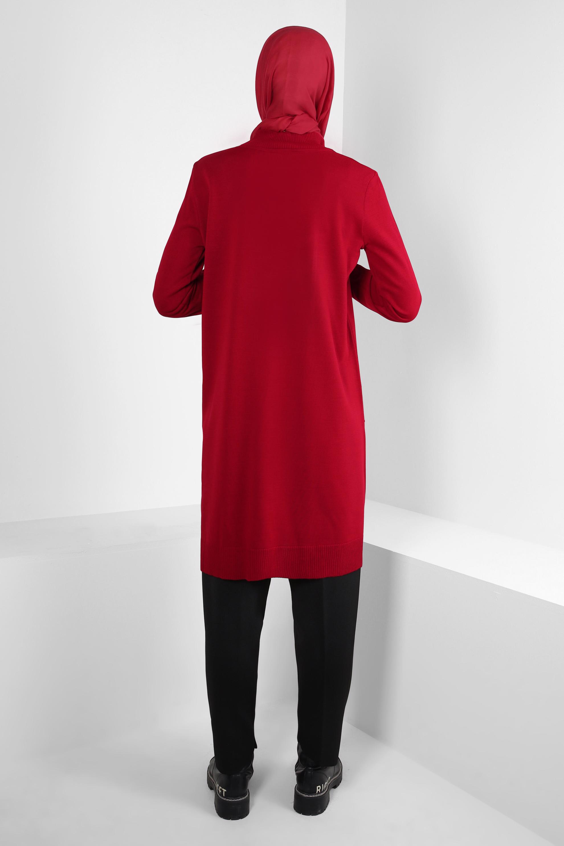 Tesettür giyim KIRMIZI CEPLİ TRİKO TUNİK 44001