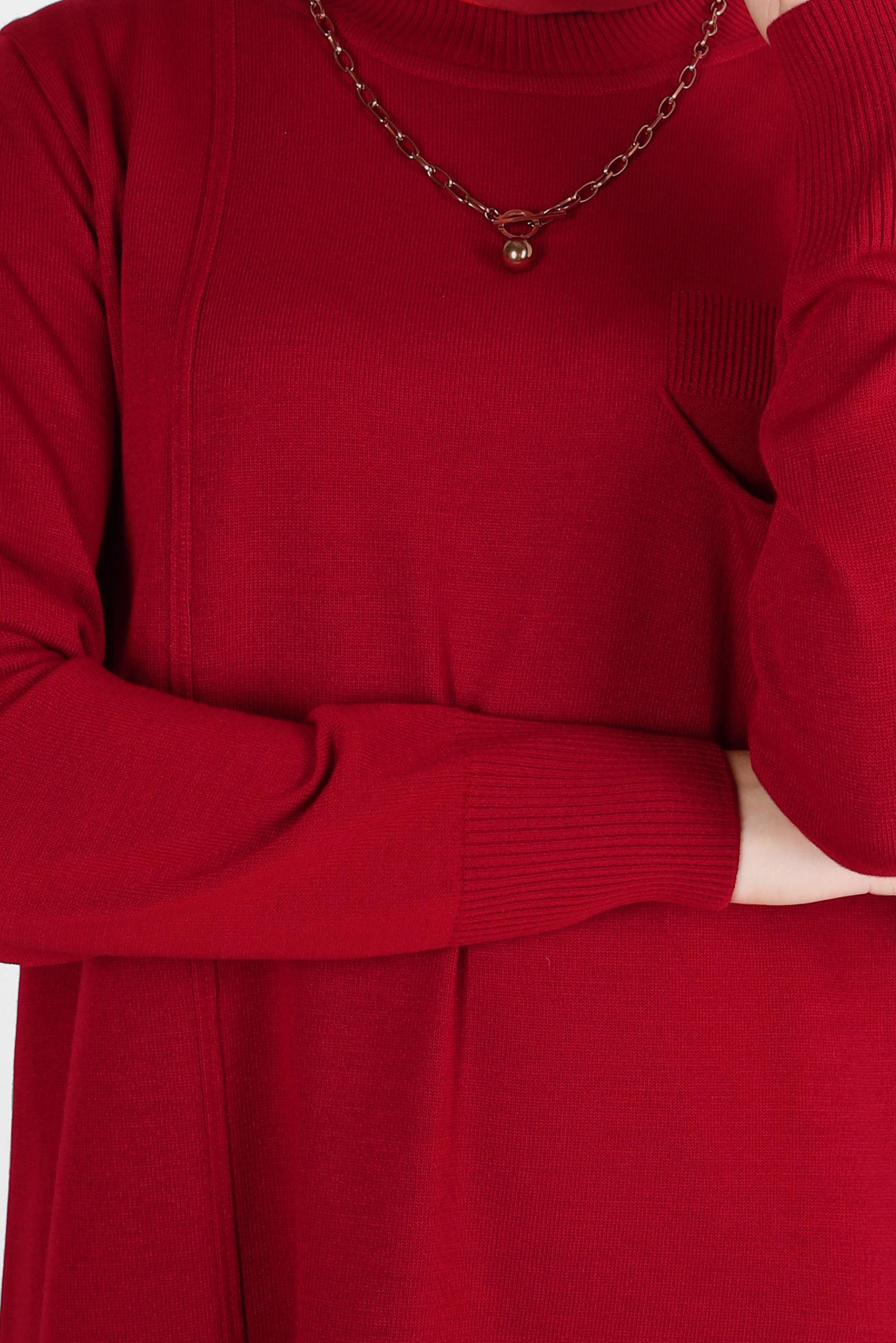 Tesettür giyim KIRMIZI CEPLİ TRİKO TUNİK 44001