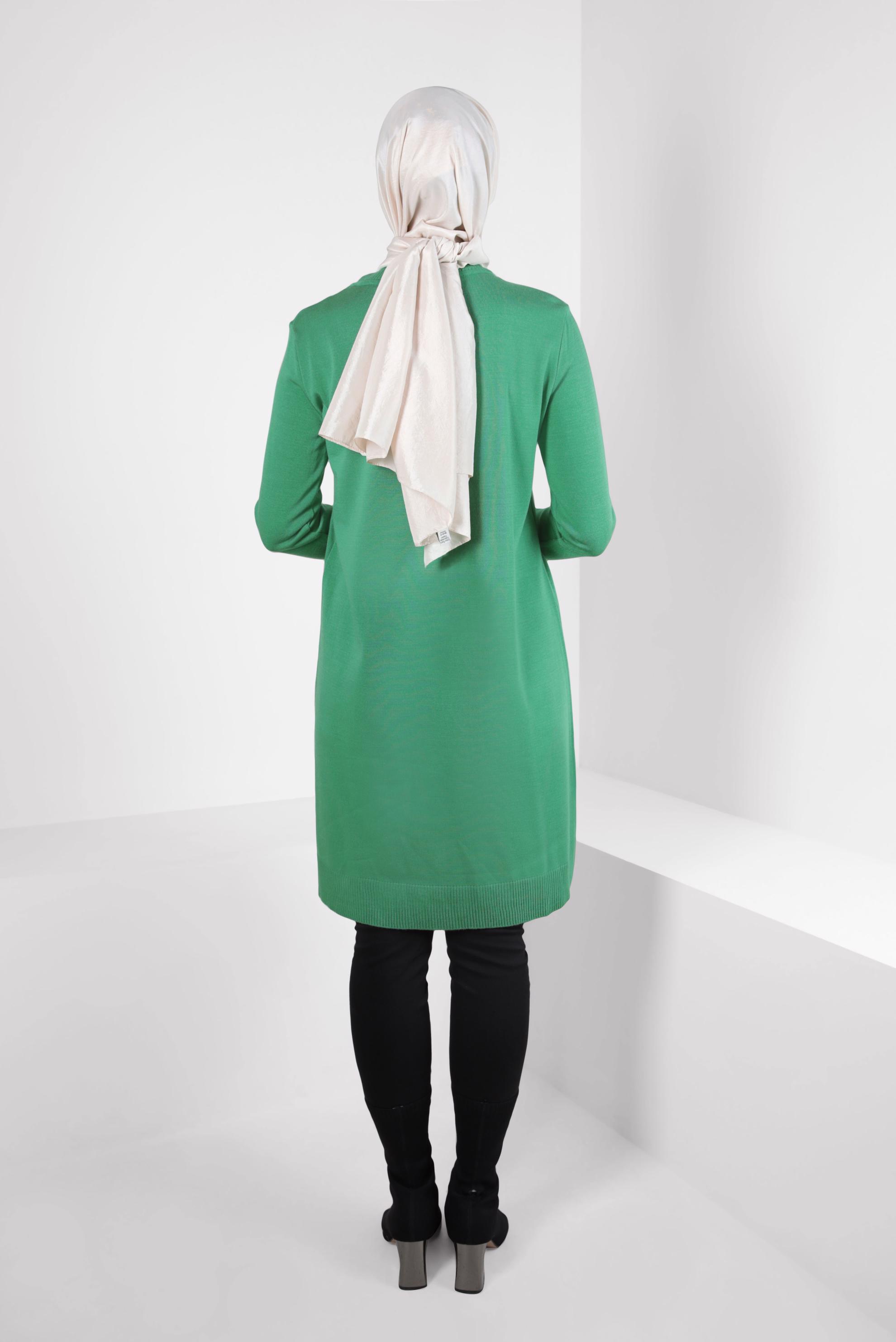 Tesettür giyim YEŞİL CEPLİ TRİKO TUNİK 44001