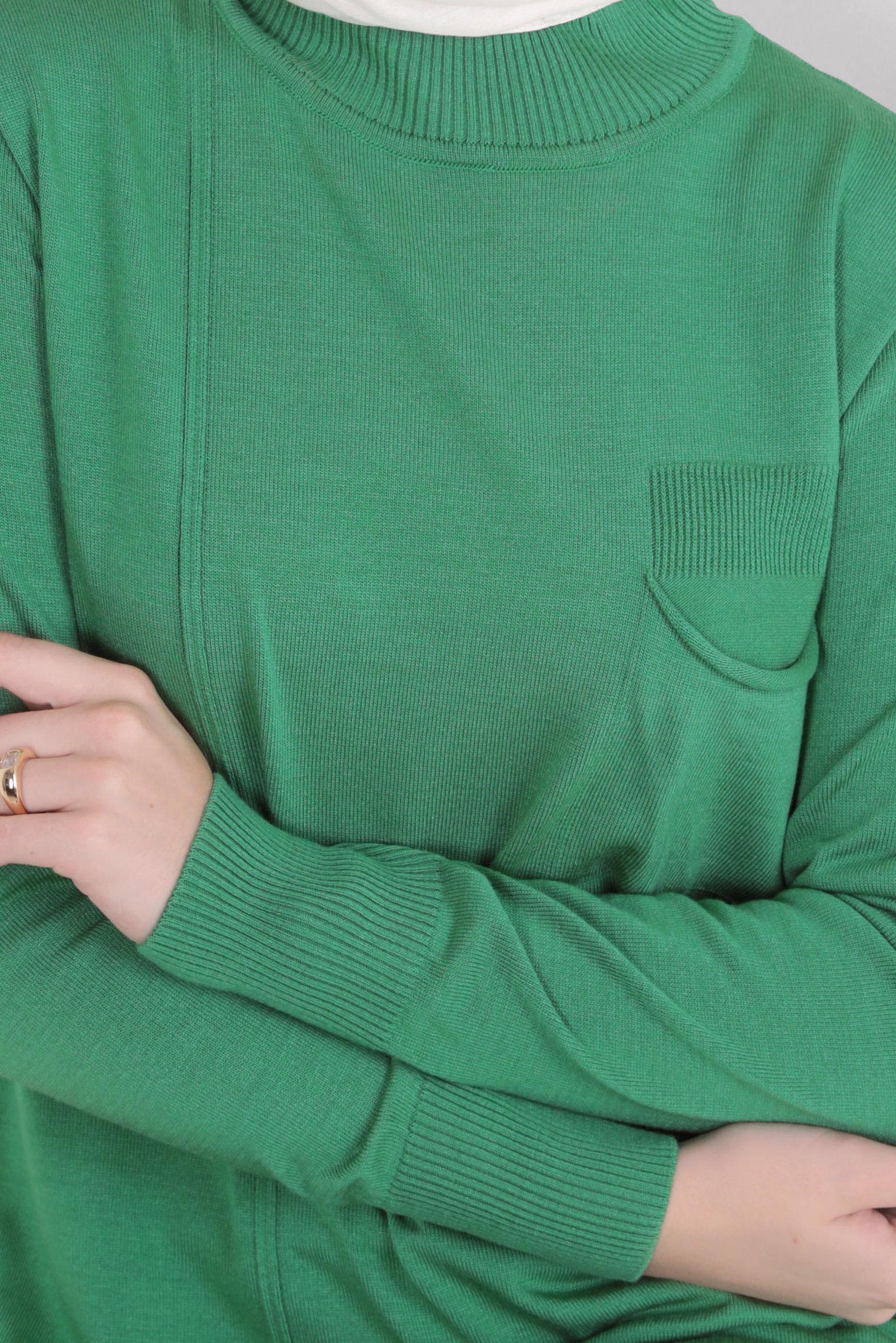 Tesettür giyim YEŞİL CEPLİ TRİKO TUNİK 44001