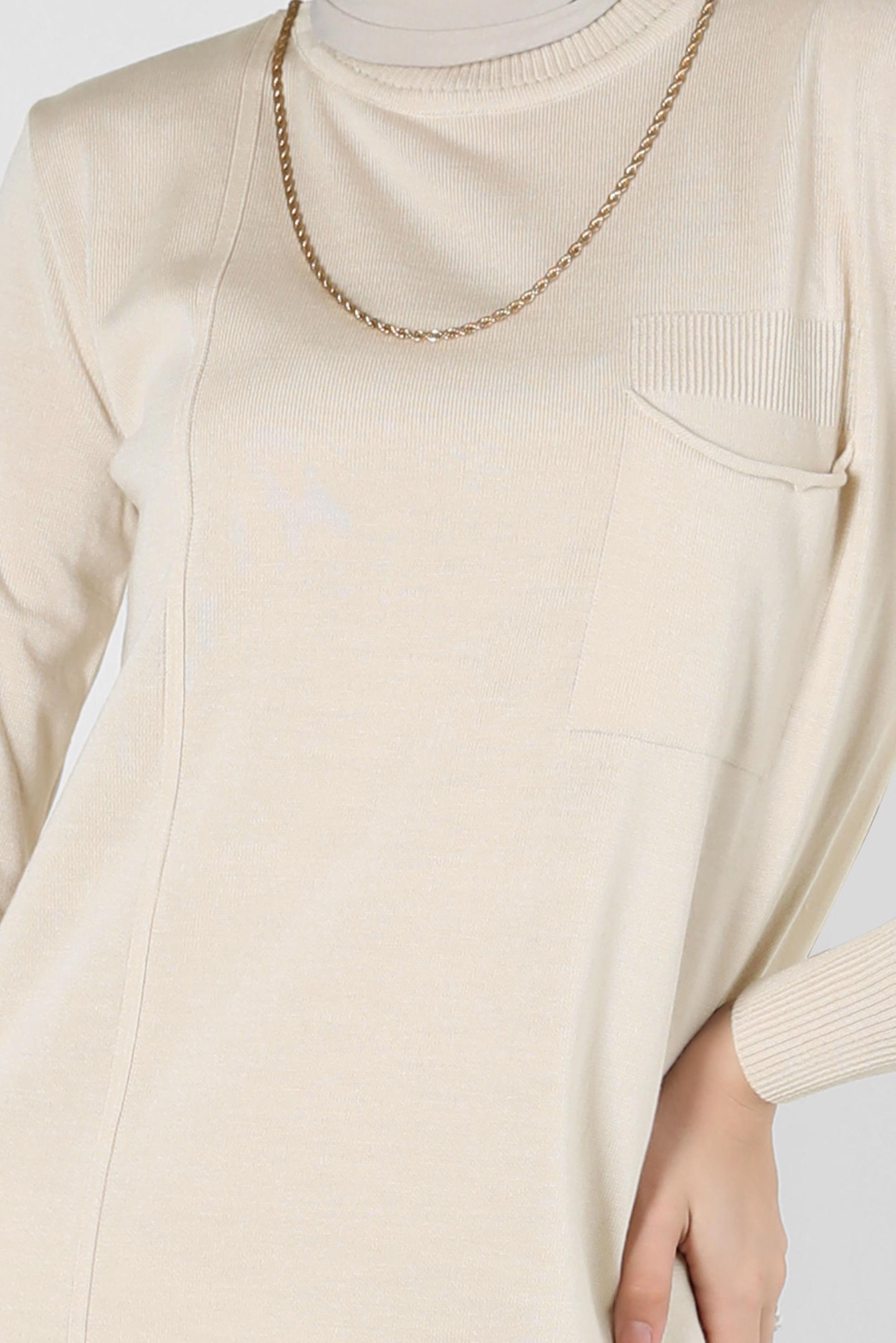 Tesettür giyim BEJ CEPLİ TRİKO TUNİK 44001