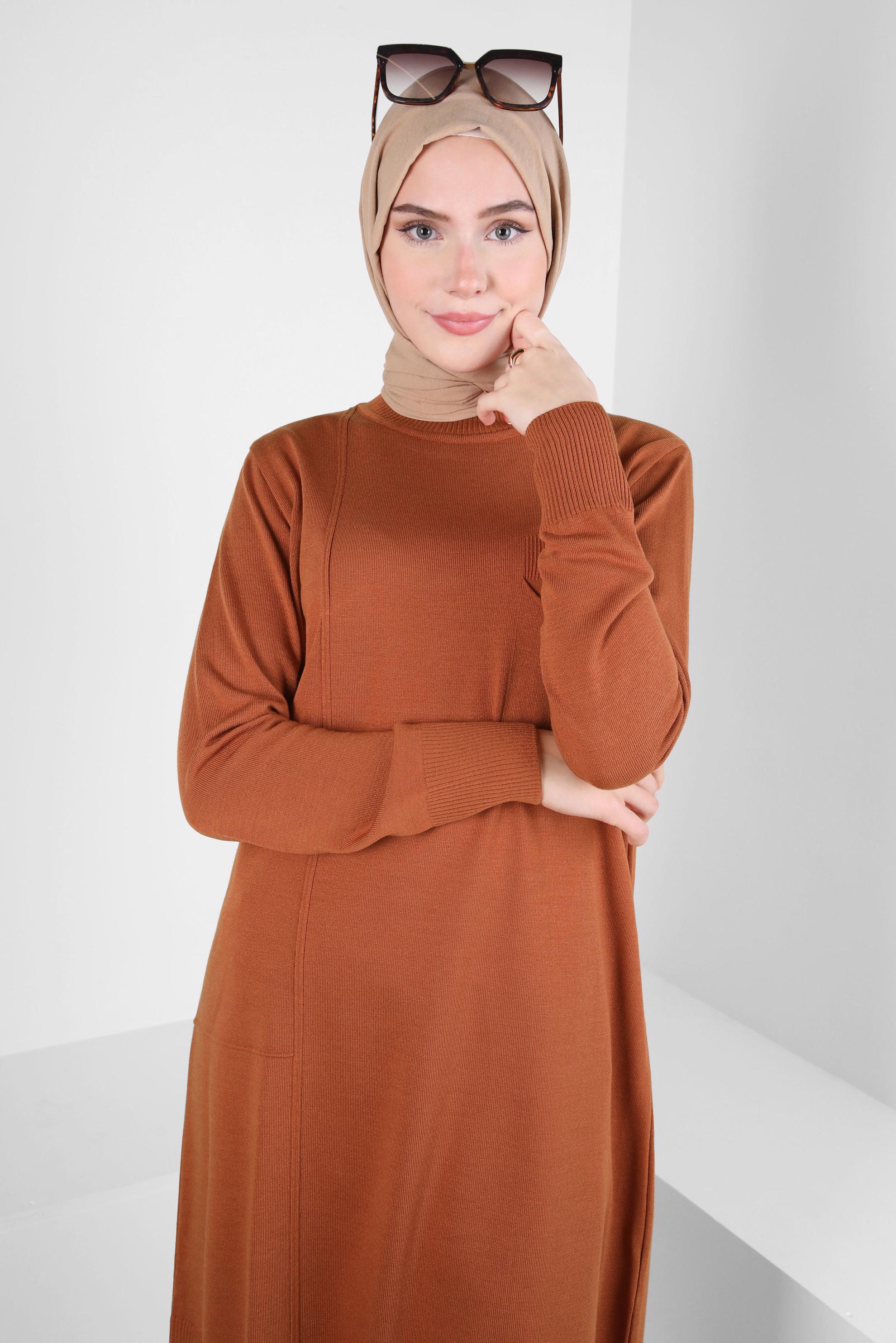 Tesettür giyim TURUNCU CEPLİ TRİKO TUNİK 44001