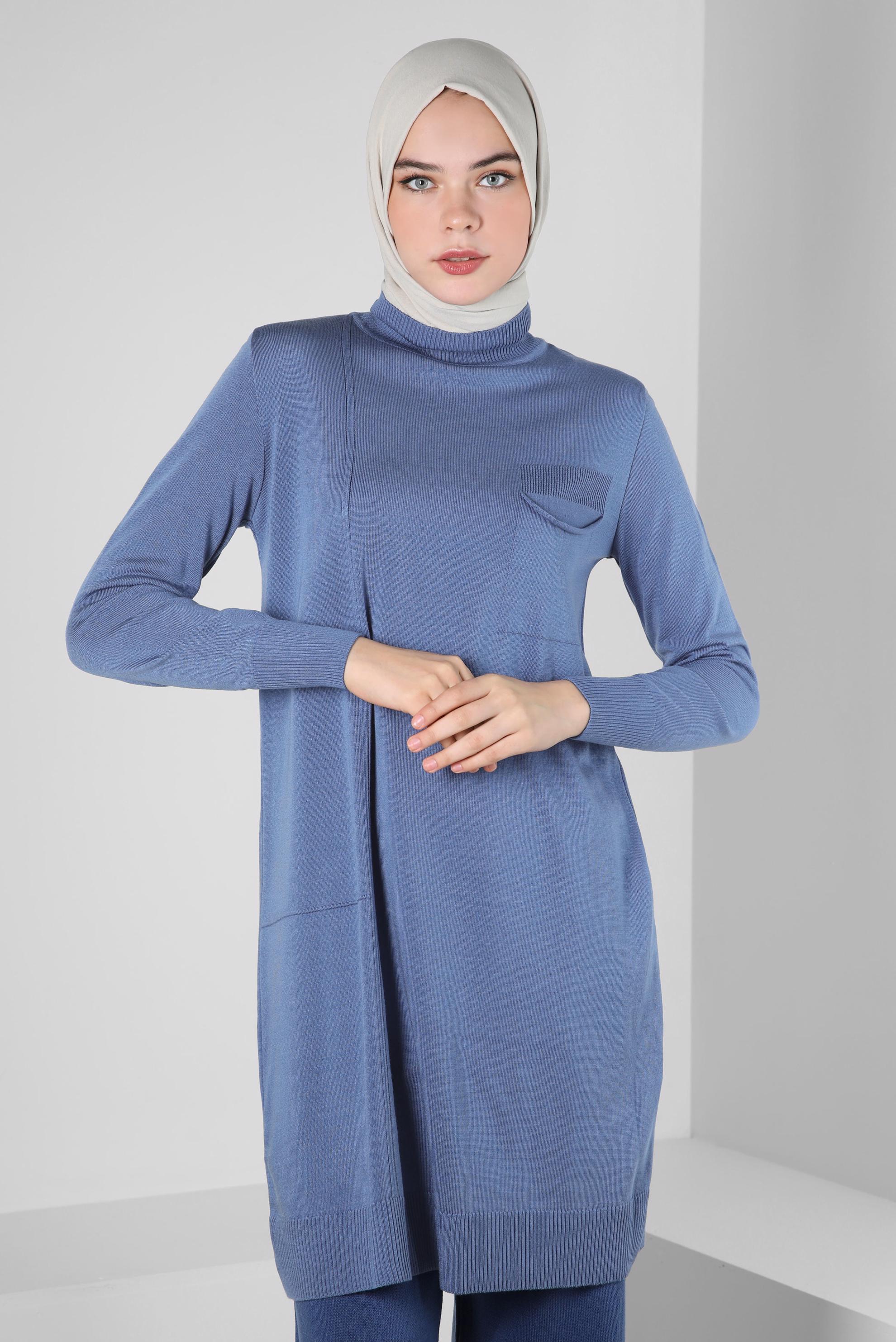 Tesettür giyim MAVİ CEPLİ TRİKO TUNİK 44001