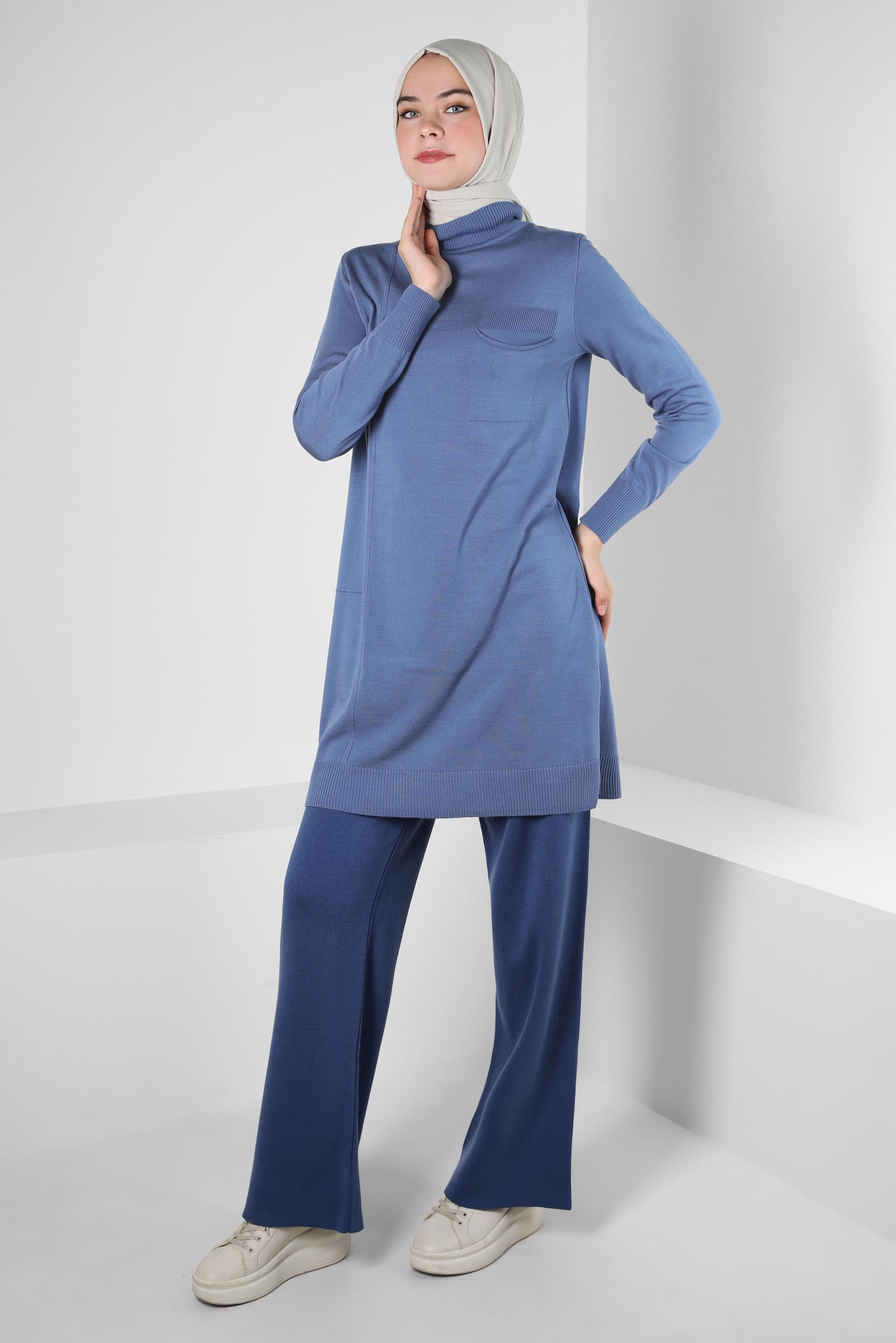 Tesettür giyim MAVİ CEPLİ TRİKO TUNİK 44001