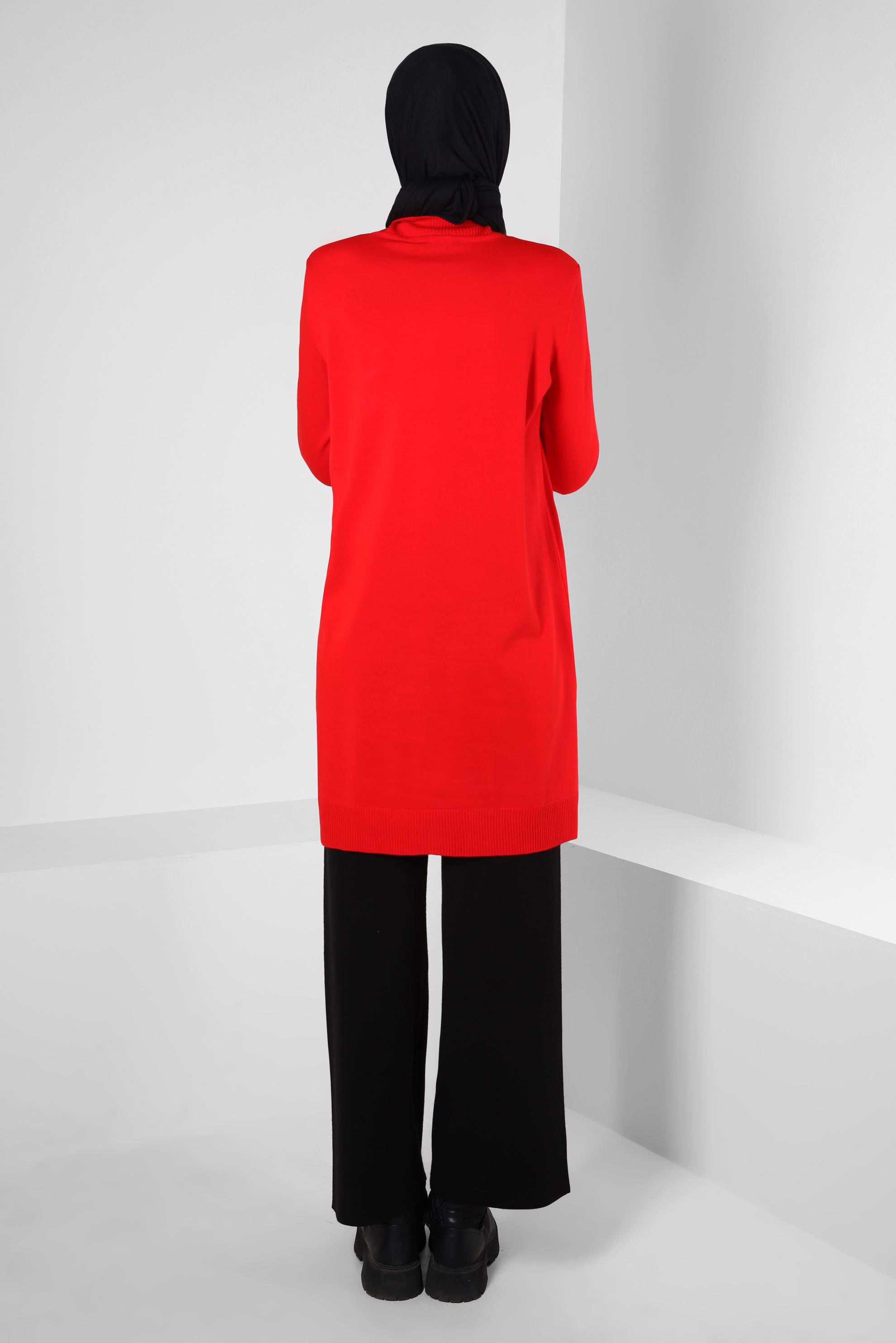 Tesettür giyim KIRMIZI CEPLİ TRİKO TUNİK 44001