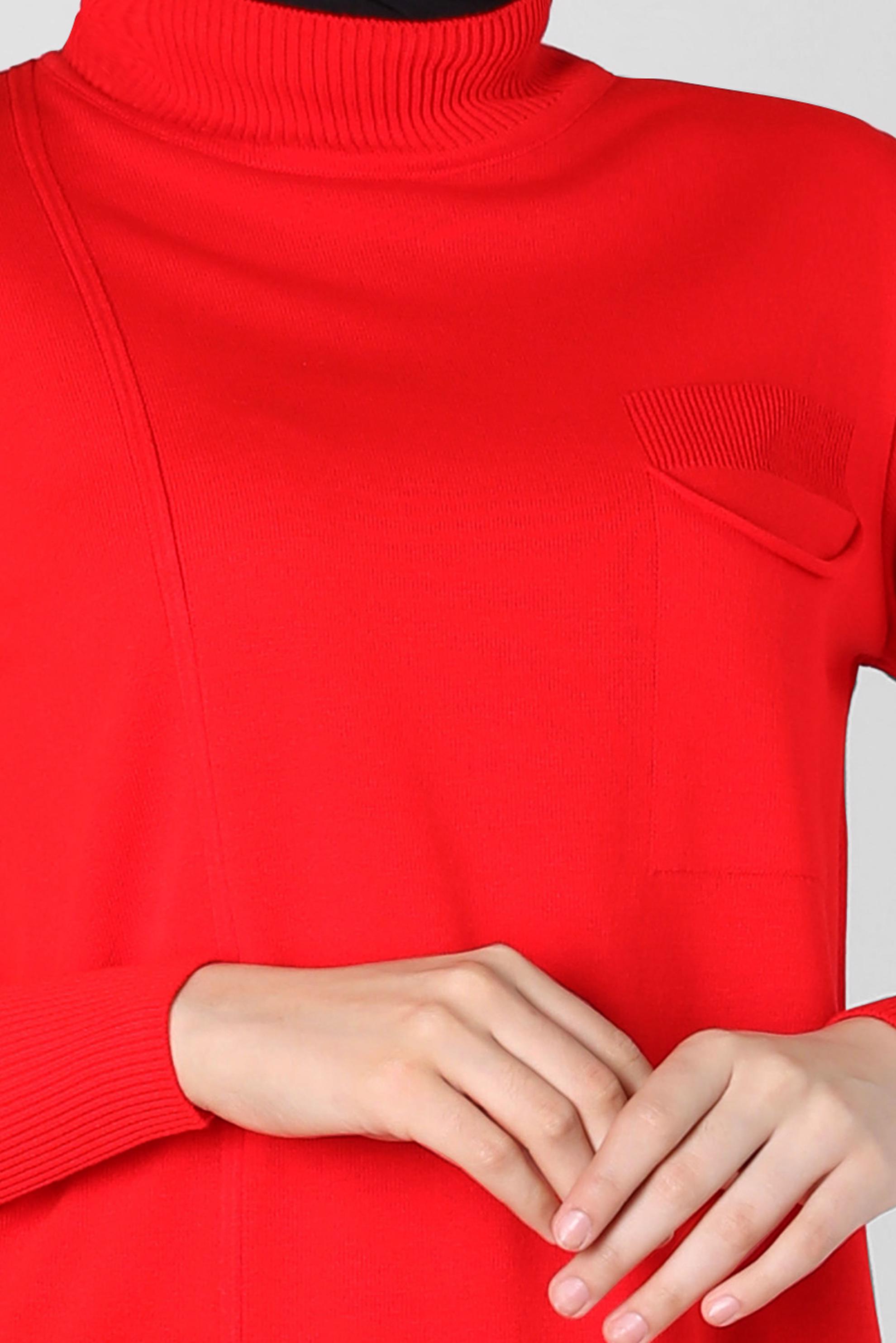 Tesettür giyim KIRMIZI CEPLİ TRİKO TUNİK 44001