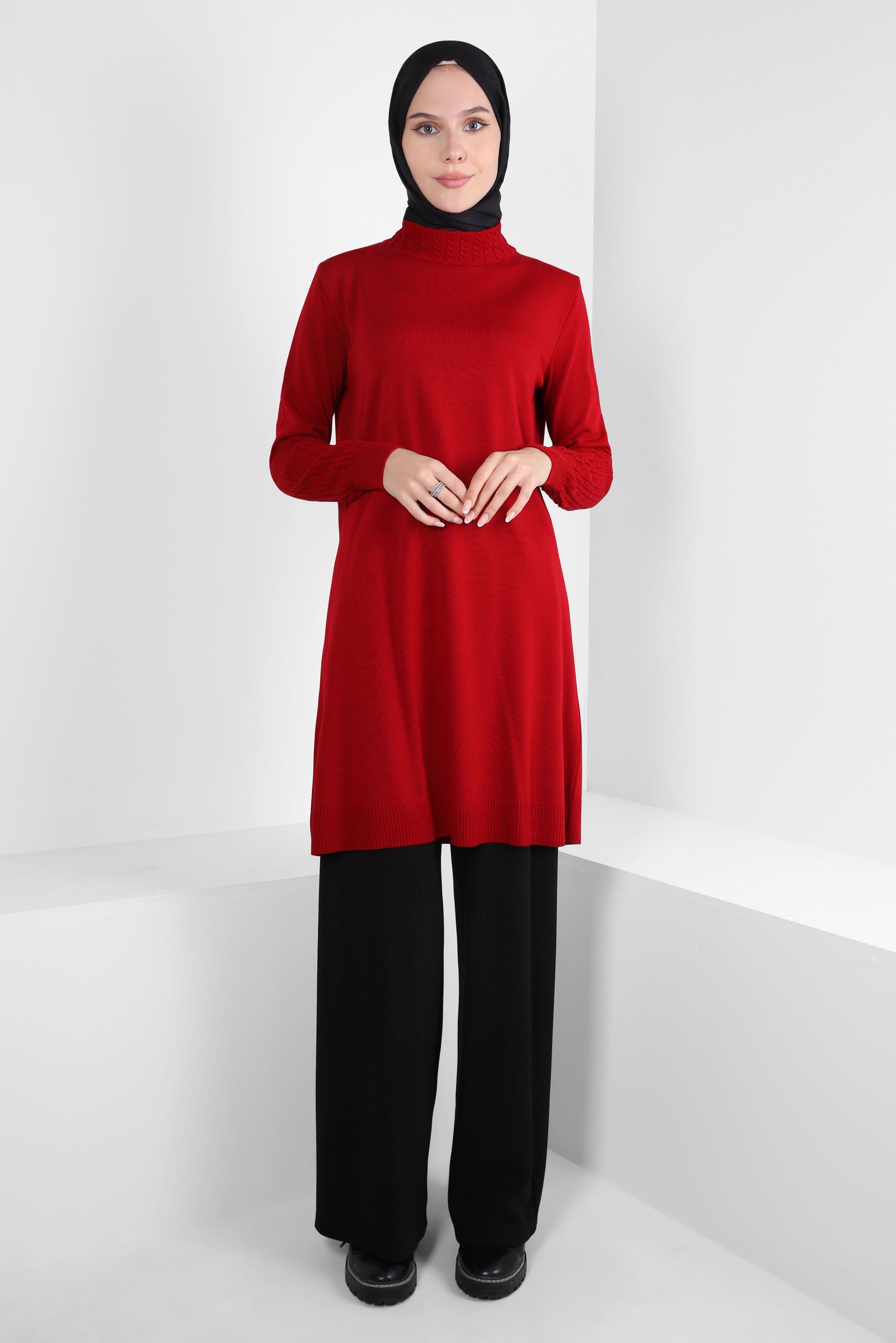 Tesettür giyim KIRMIZI TRİKO TUNİK 44002