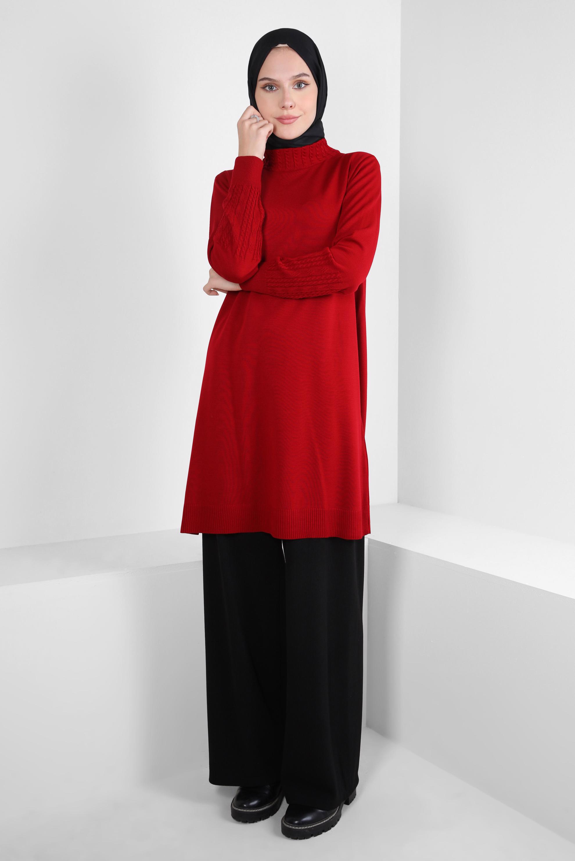 Tesettür giyim KIRMIZI TRİKO TUNİK 44002