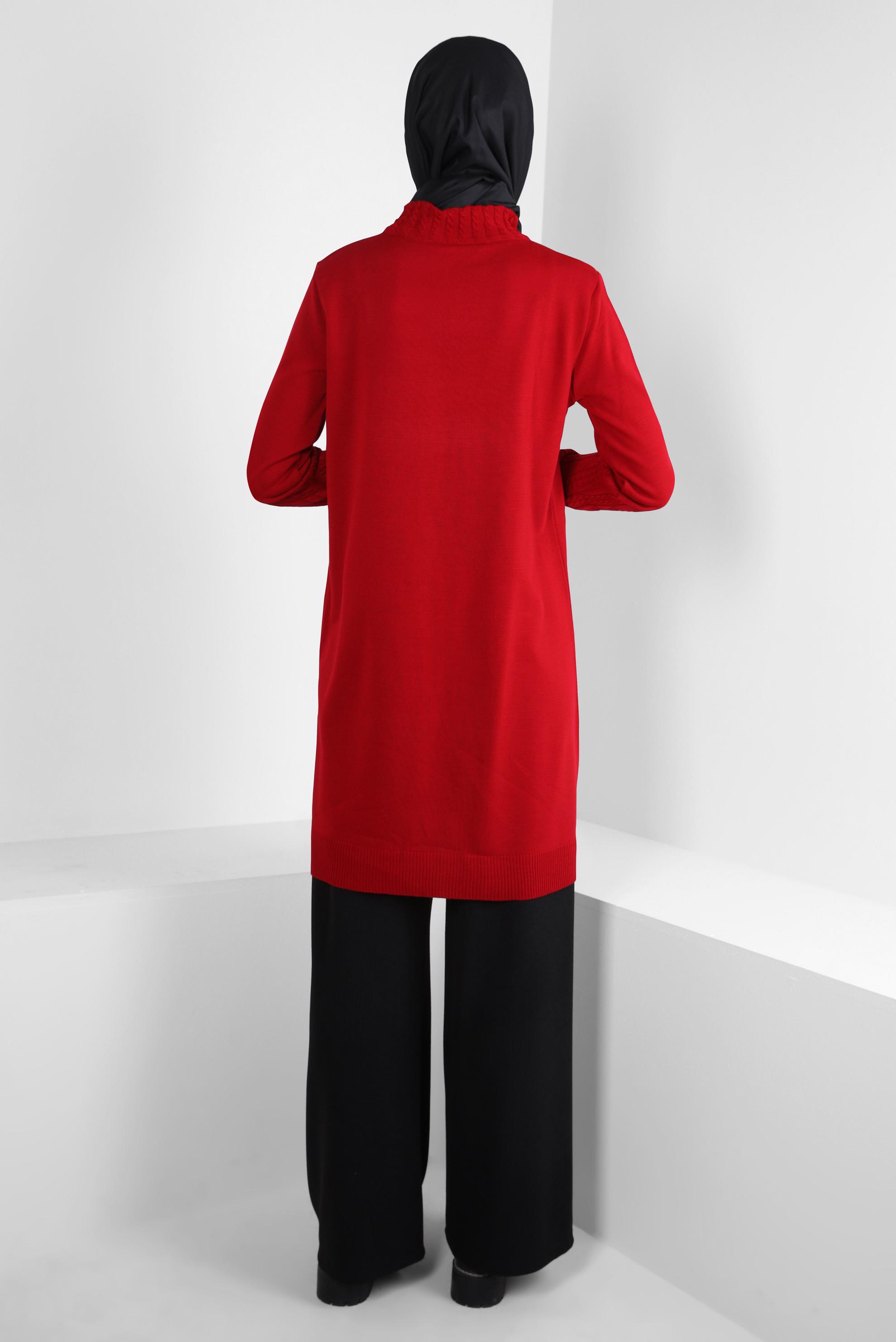 Tesettür giyim KIRMIZI TRİKO TUNİK 44002