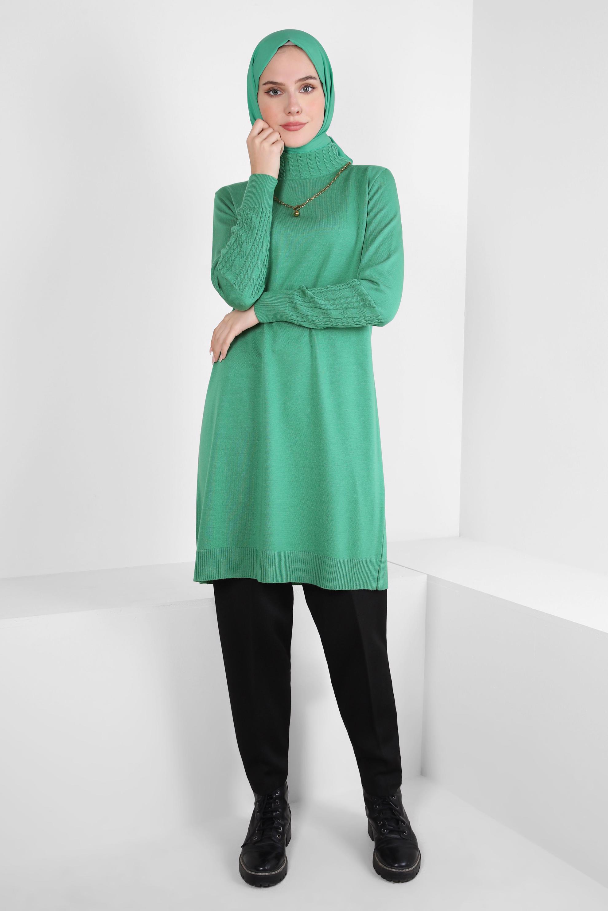 Tesettür giyim YEŞİL TRİKO TUNİK 44002