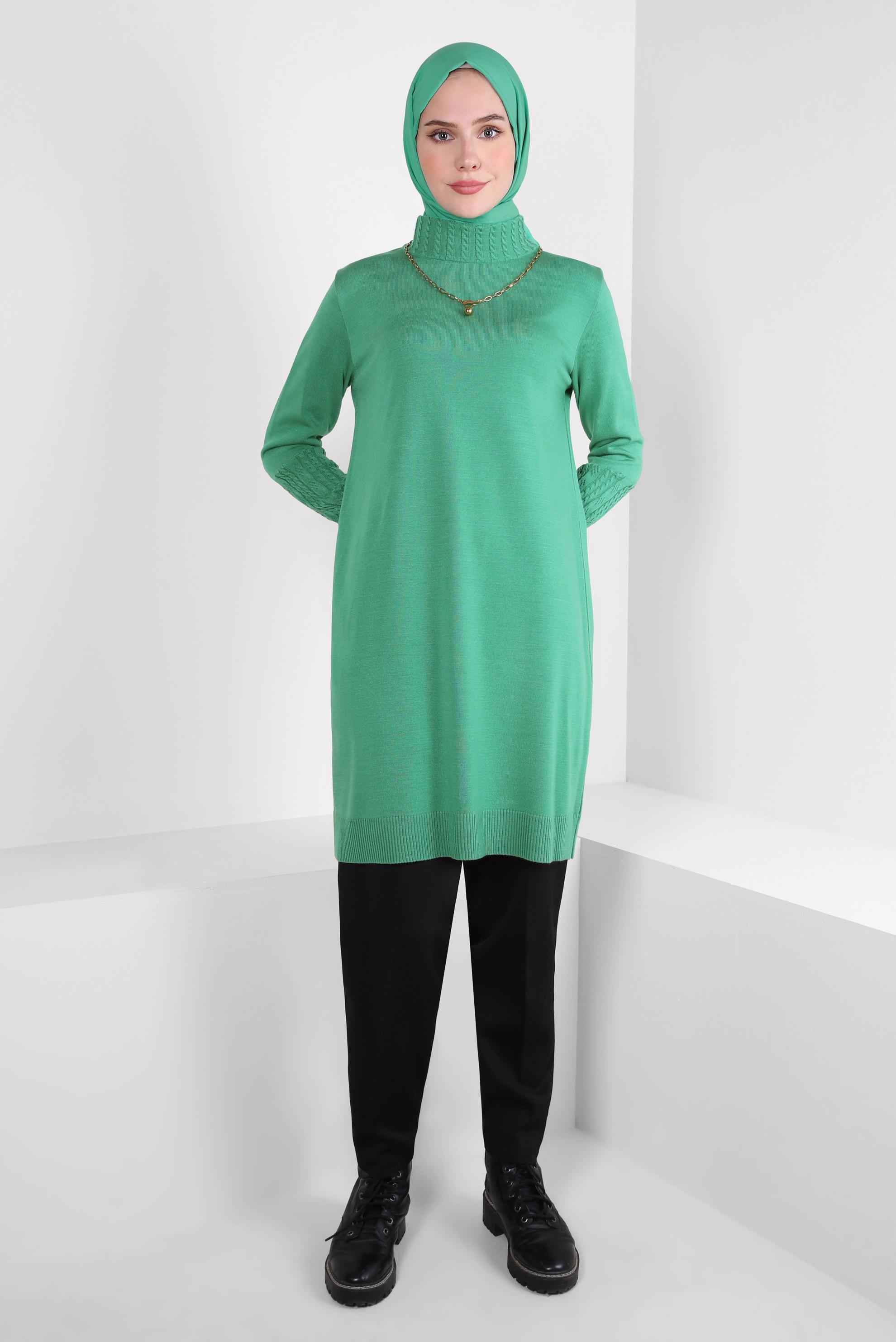 Tesettür giyim YEŞİL TRİKO TUNİK 44002