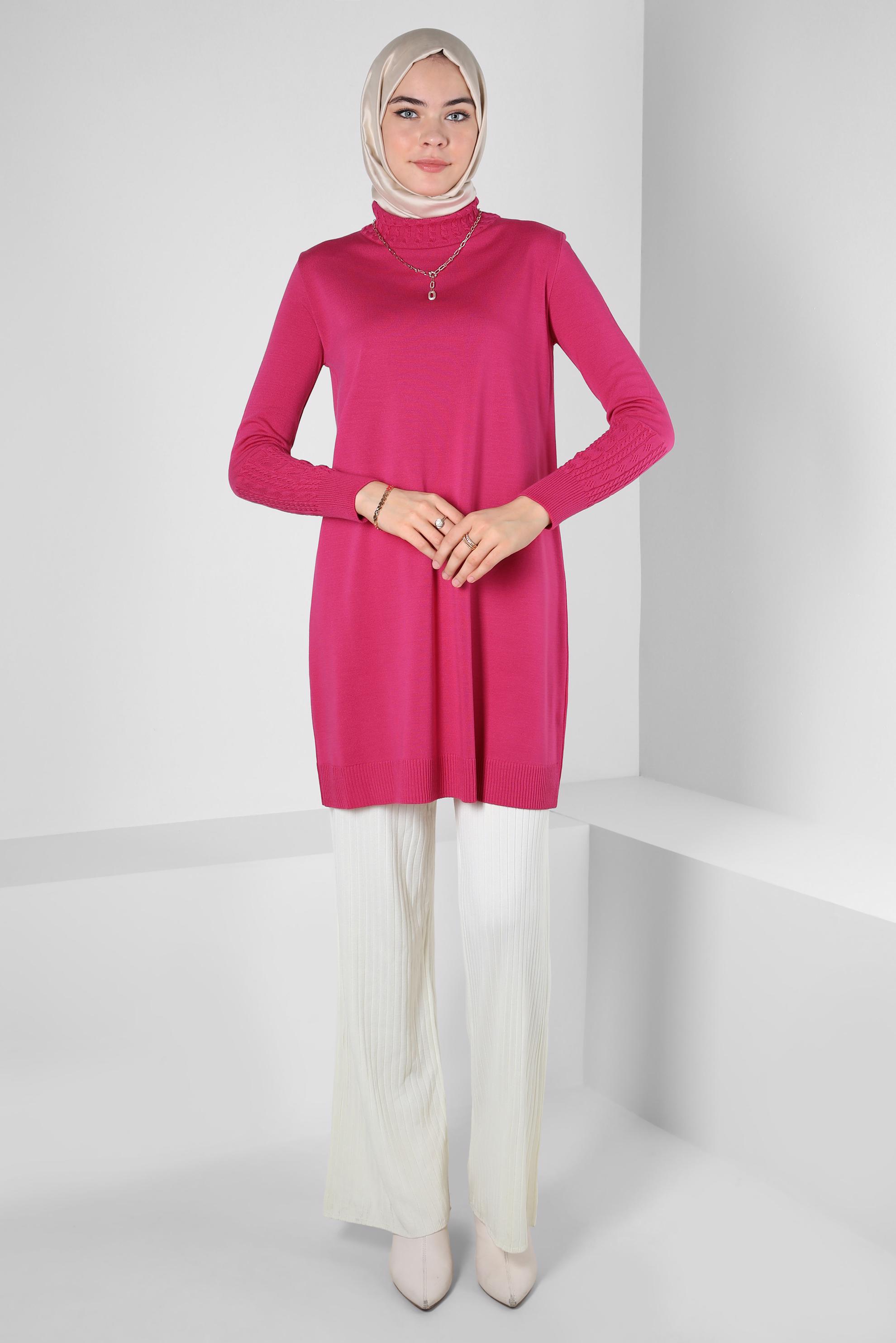 Tesettür giyim FUŞYA TRİKO TUNİK 44002
