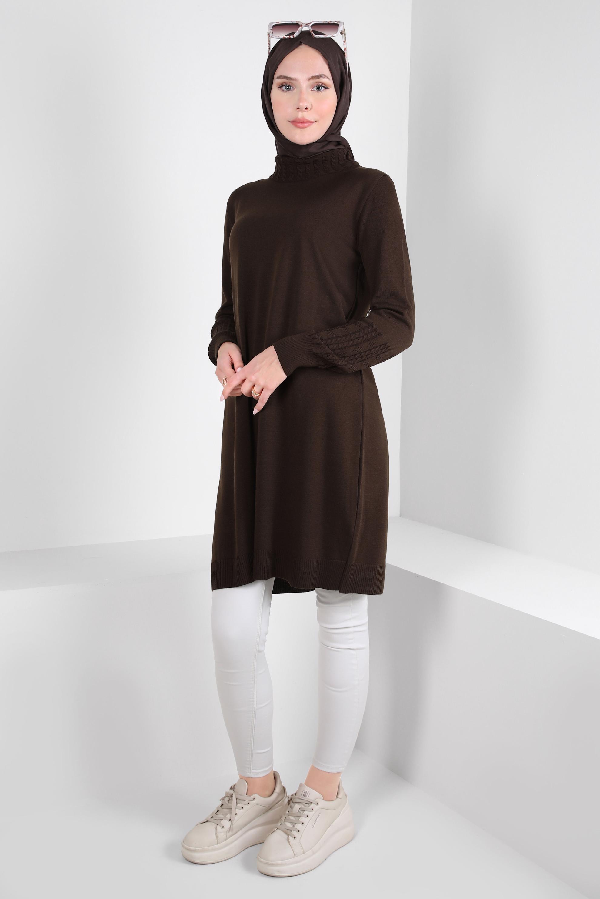 Tesettür giyim KAHVE TRİKO TUNİK 44002