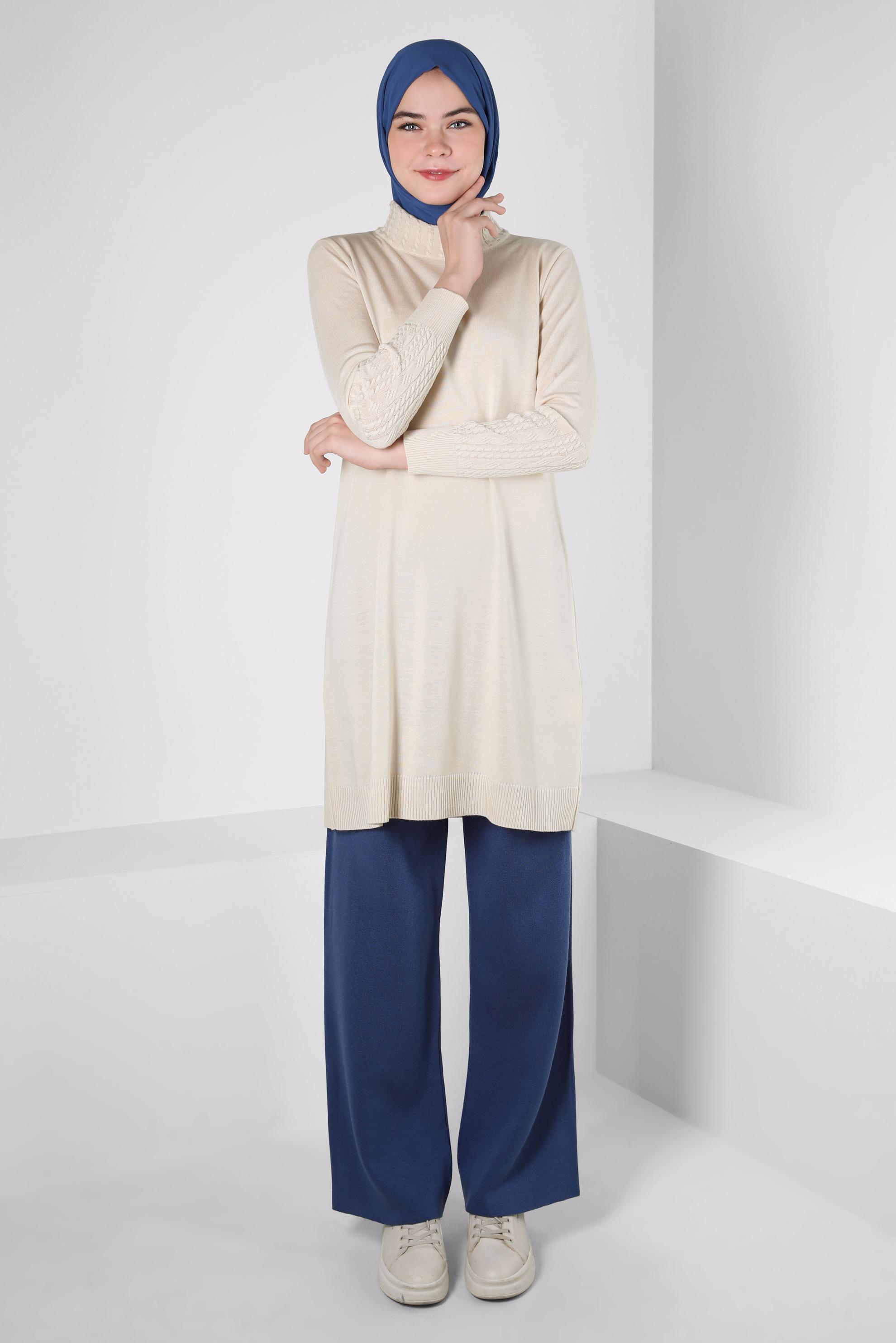Tesettür giyim BEJ TRİKO TUNİK 44002