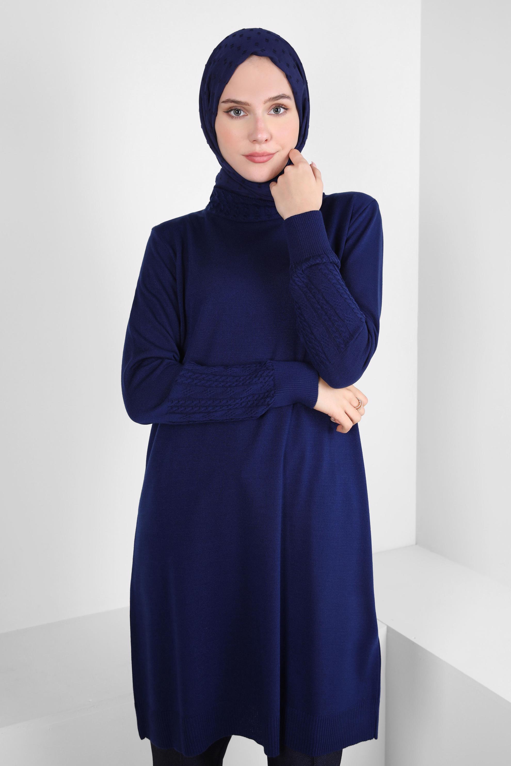 Tesettür giyim LACİVERT TRİKO TUNİK 44002