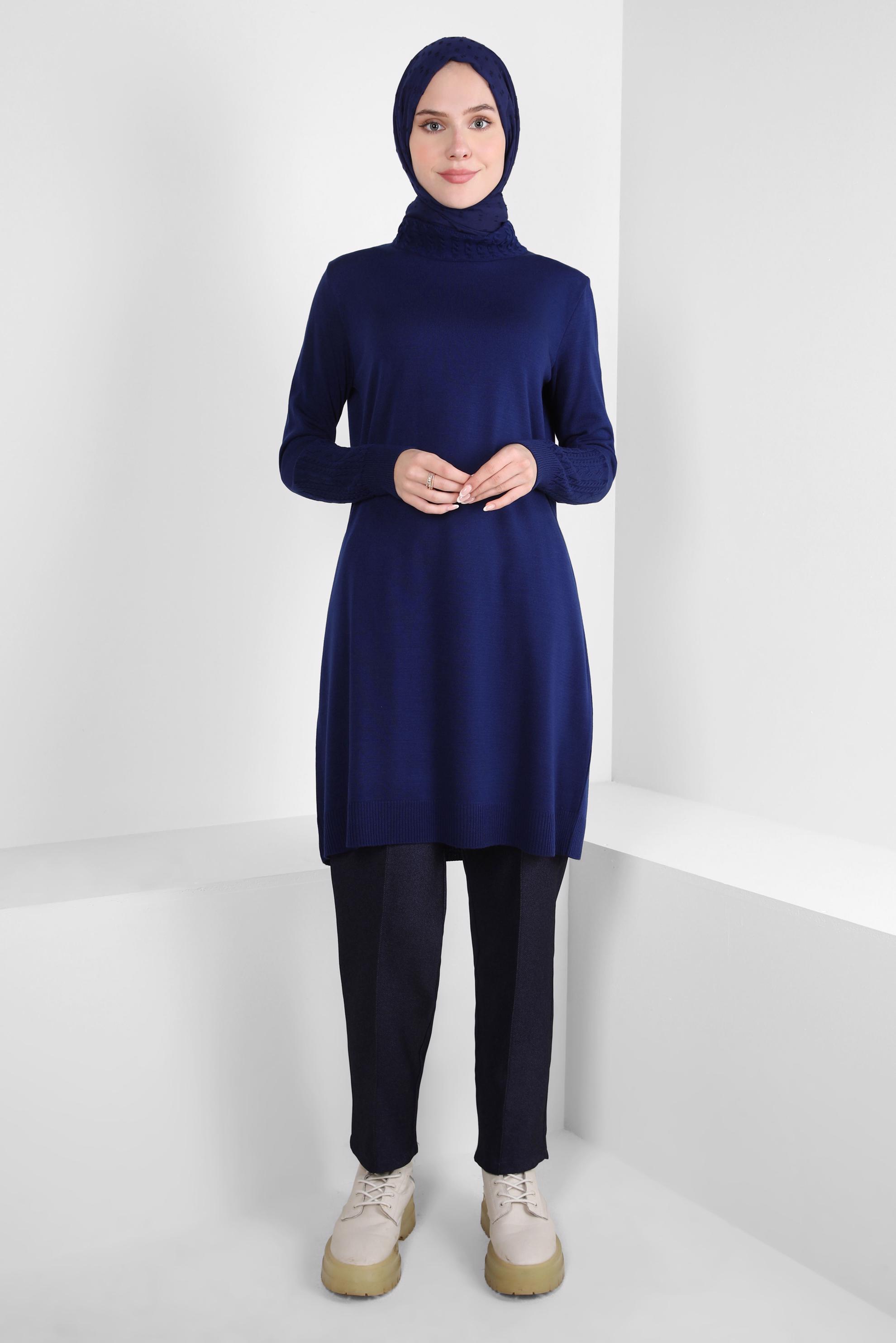 Tesettür giyim LACİVERT TRİKO TUNİK 44002