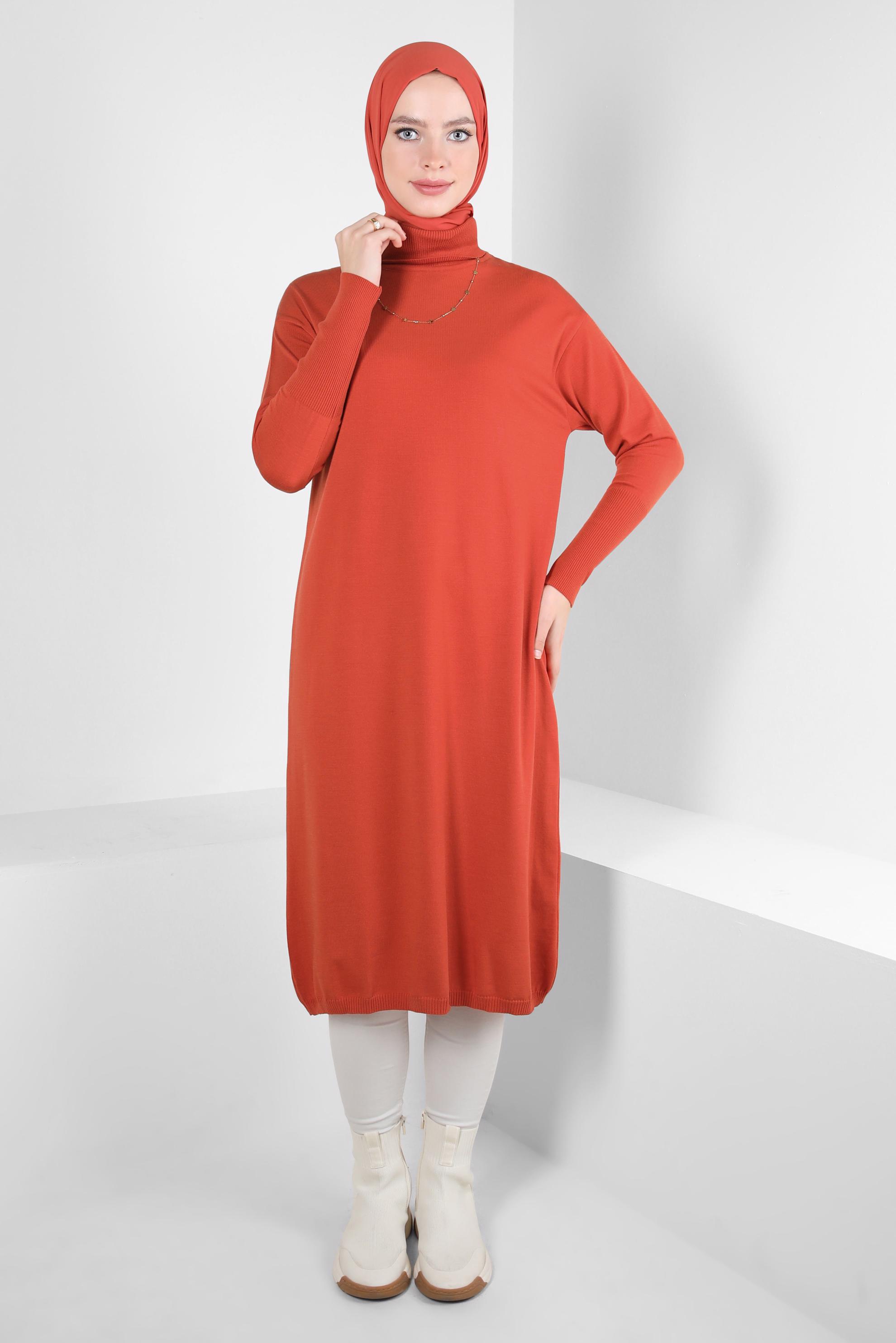 Tesettür giyim TURUNCU UZUN TRİKO TUNİK 44003