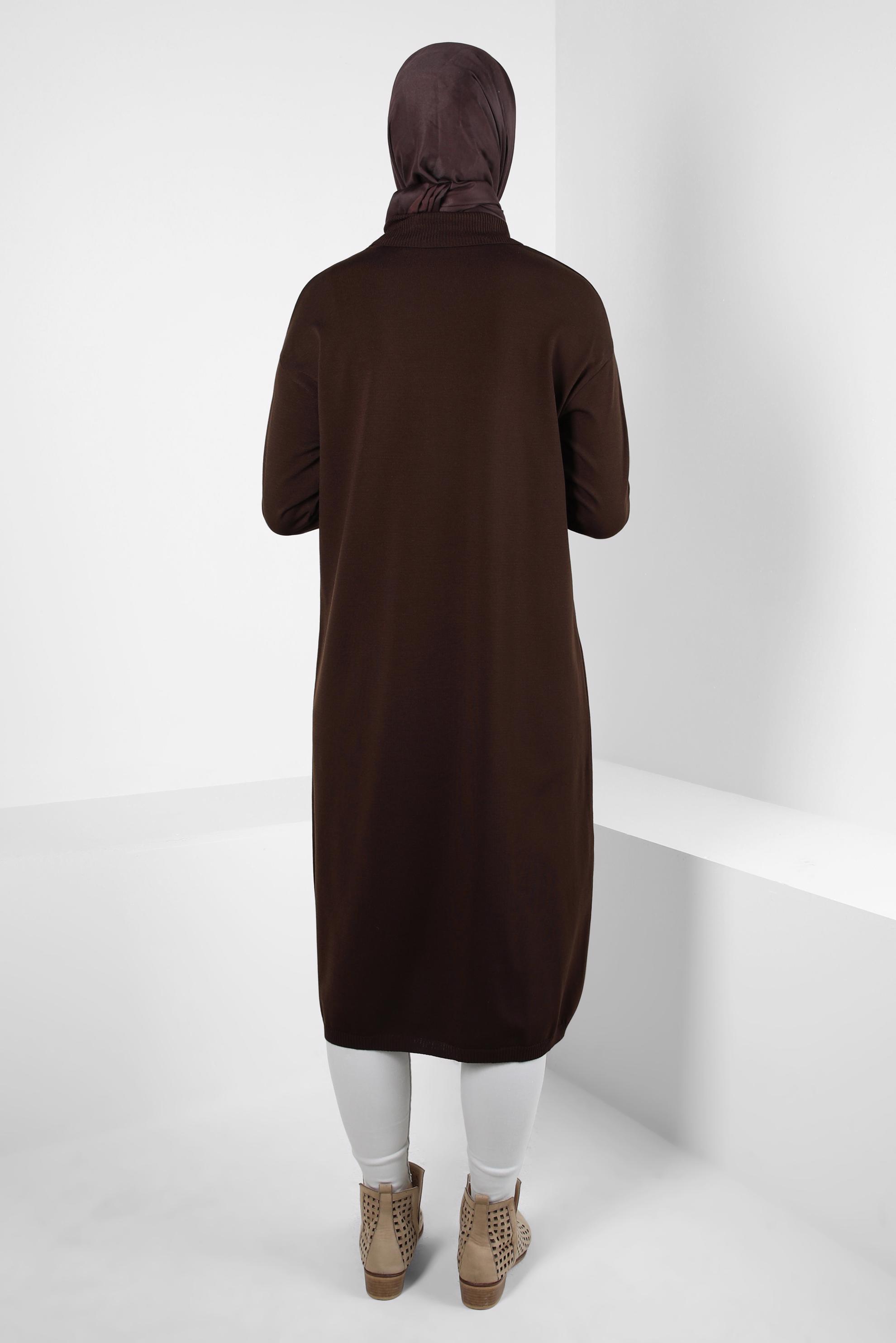 Tesettür giyim KAHVE UZUN TRİKO TUNİK 44003