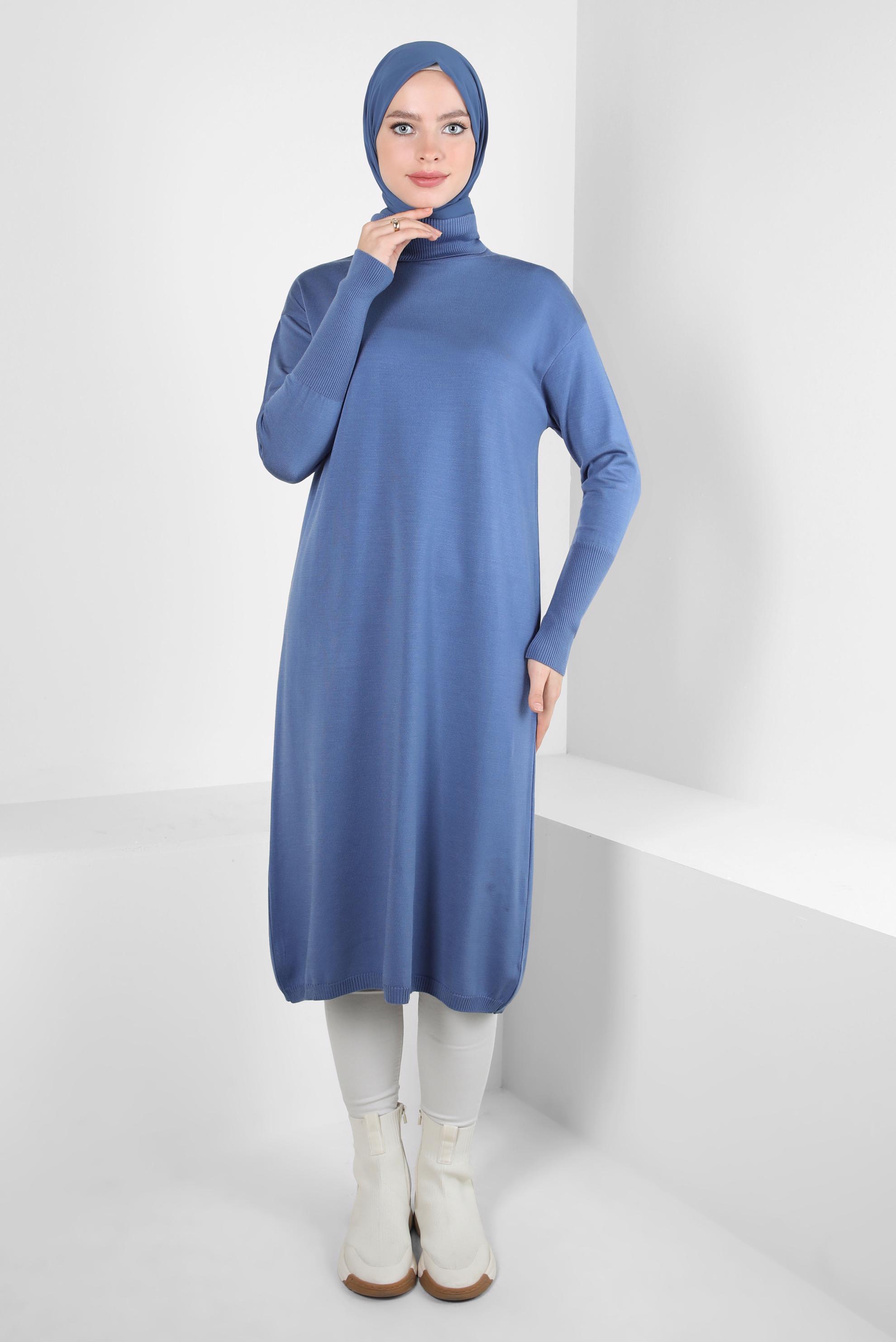 Tesettür giyim MAVİ UZUN TRİKO TUNİK 44003