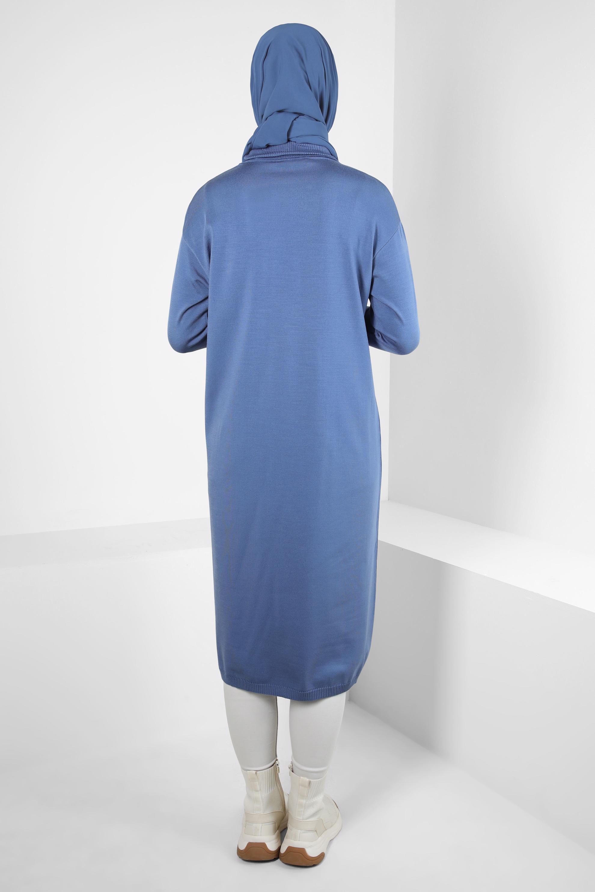 Tesettür giyim MAVİ UZUN TRİKO TUNİK 44003