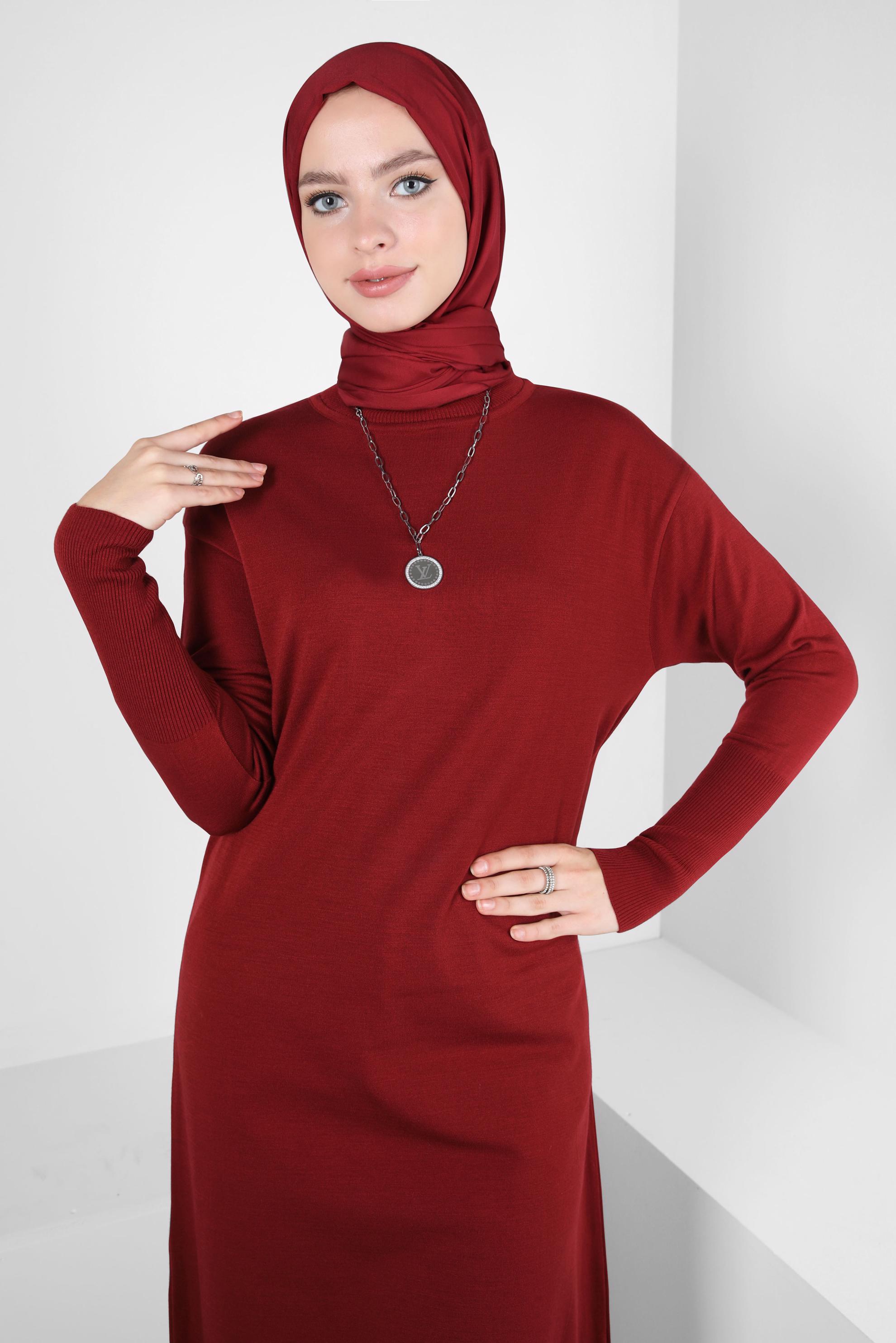 Tesettür giyim BORDO UZUN TRİKO TUNİK 44003
