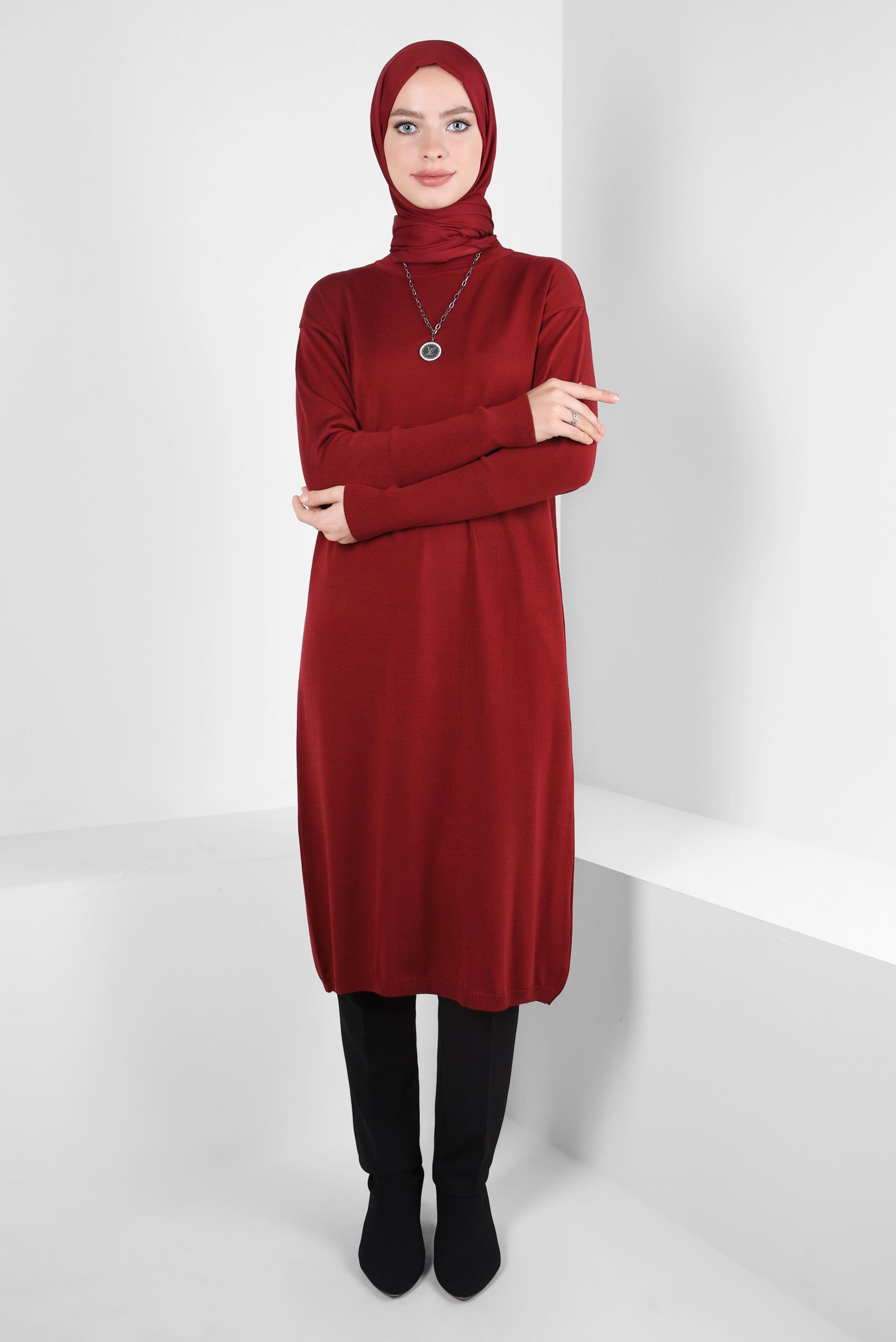 Tesettür giyim BORDO UZUN TRİKO TUNİK 44003