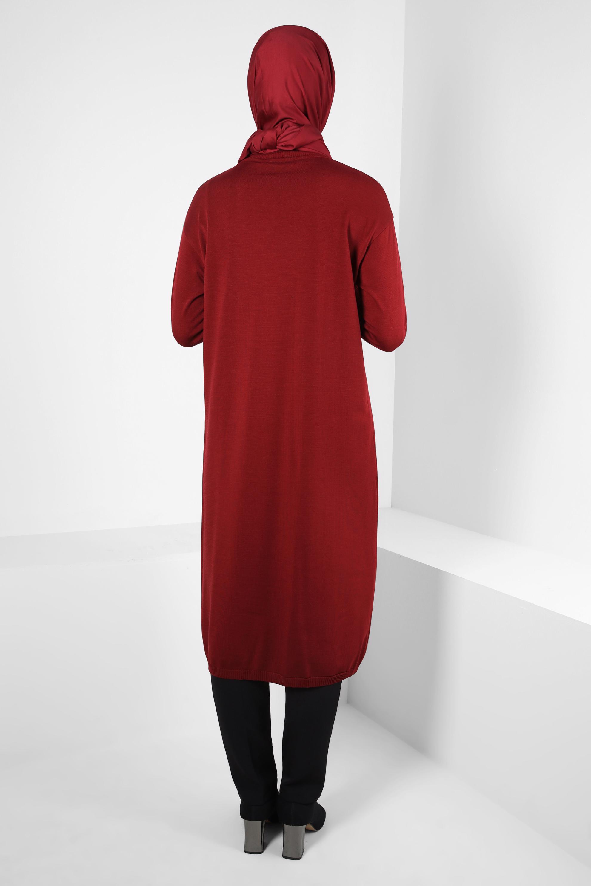 Tesettür giyim BORDO UZUN TRİKO TUNİK 44003