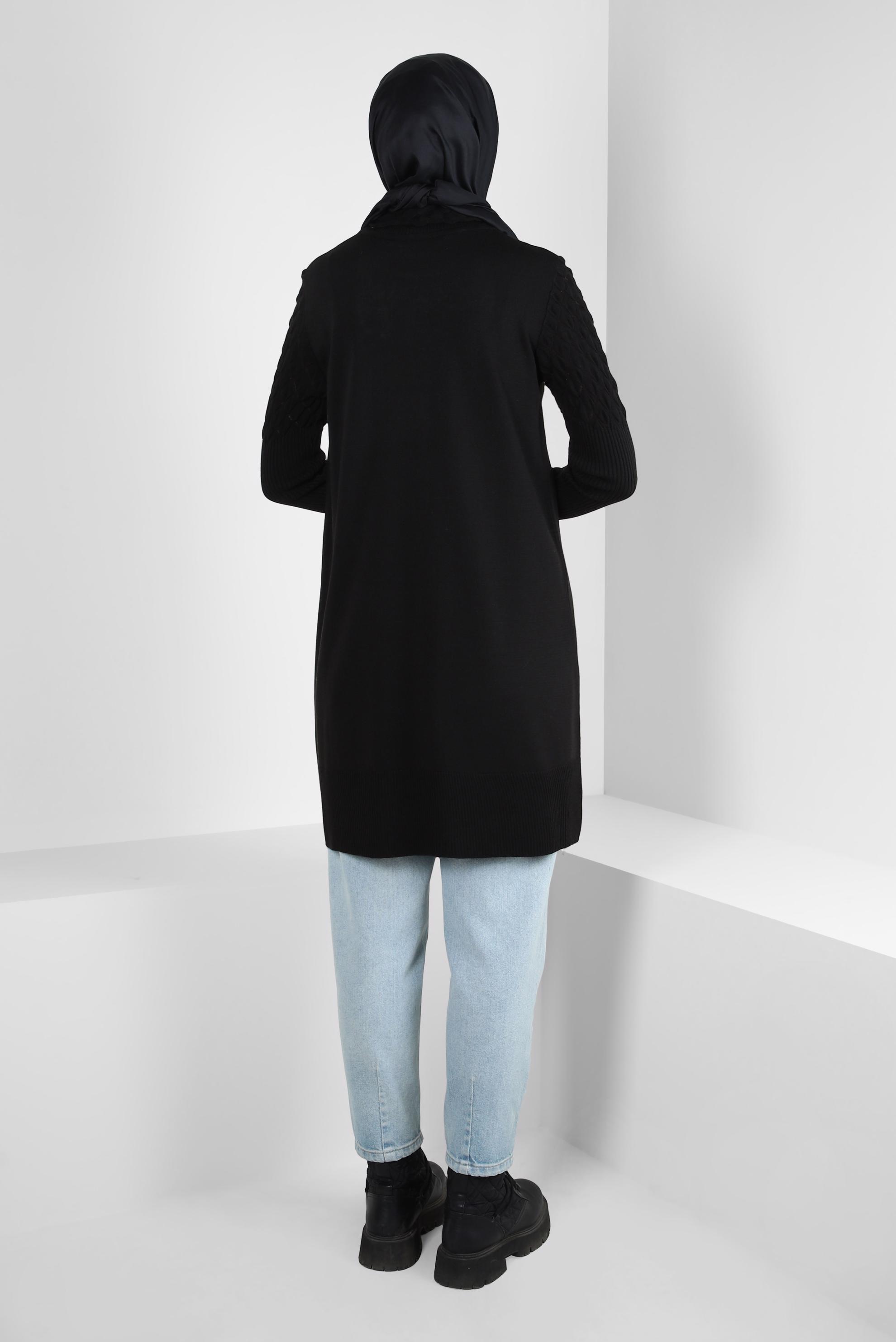 Tesettür giyim SİYAH BOĞAZLI YAKA TRİKO TUNİK 44006