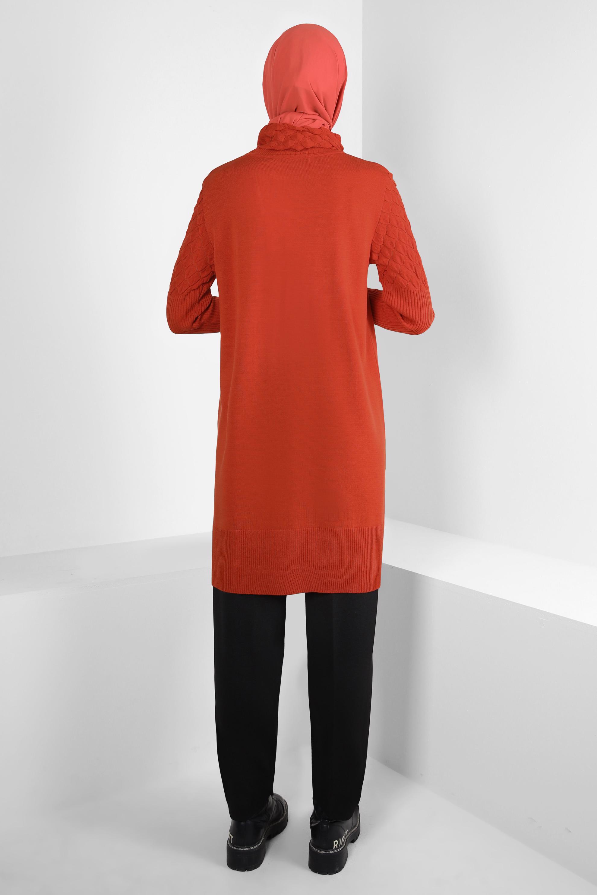 Tesettür giyim TURUNCU BOĞAZLI YAKA TRİKO TUNİK 44006