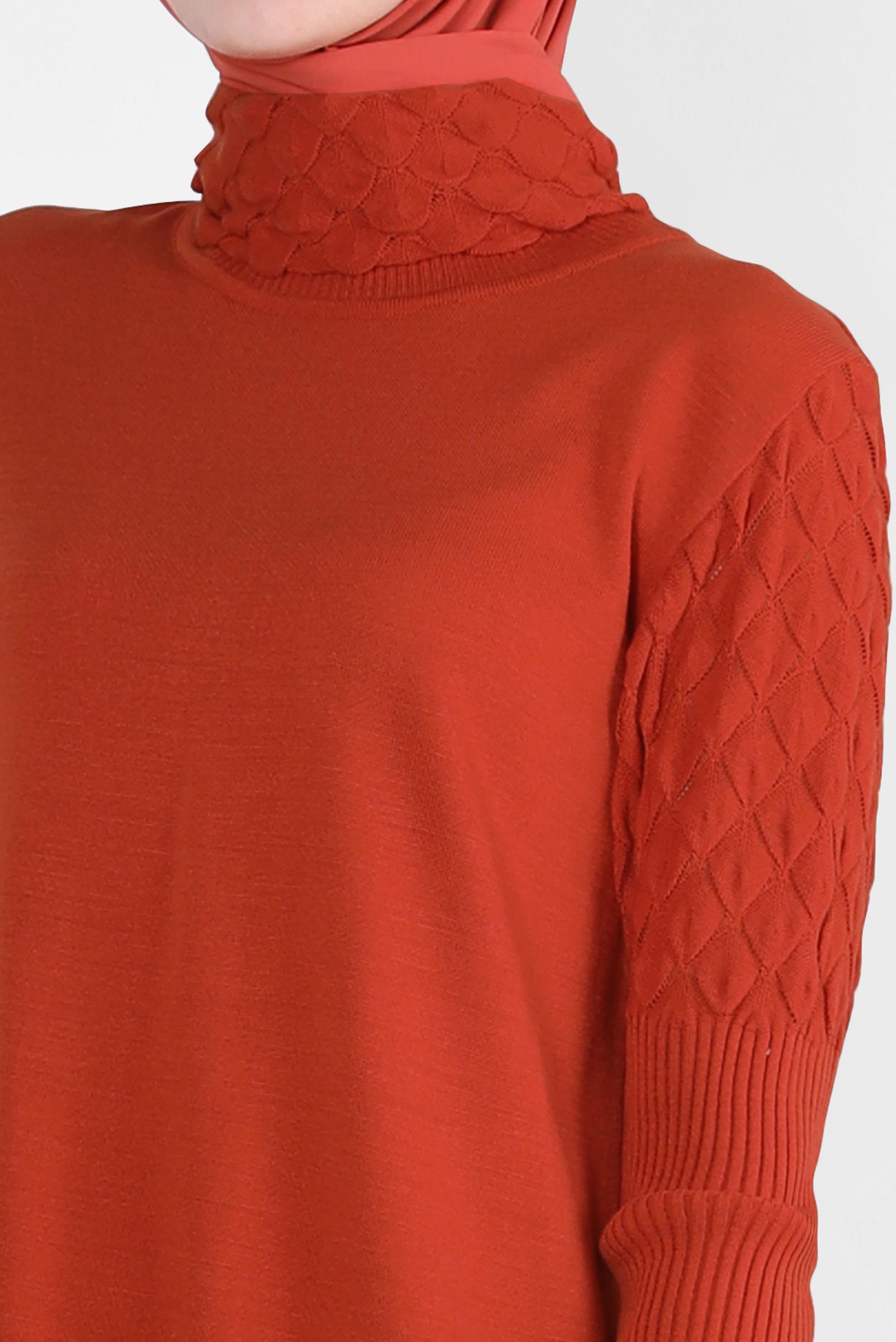 Tesettür giyim TURUNCU BOĞAZLI YAKA TRİKO TUNİK 44006