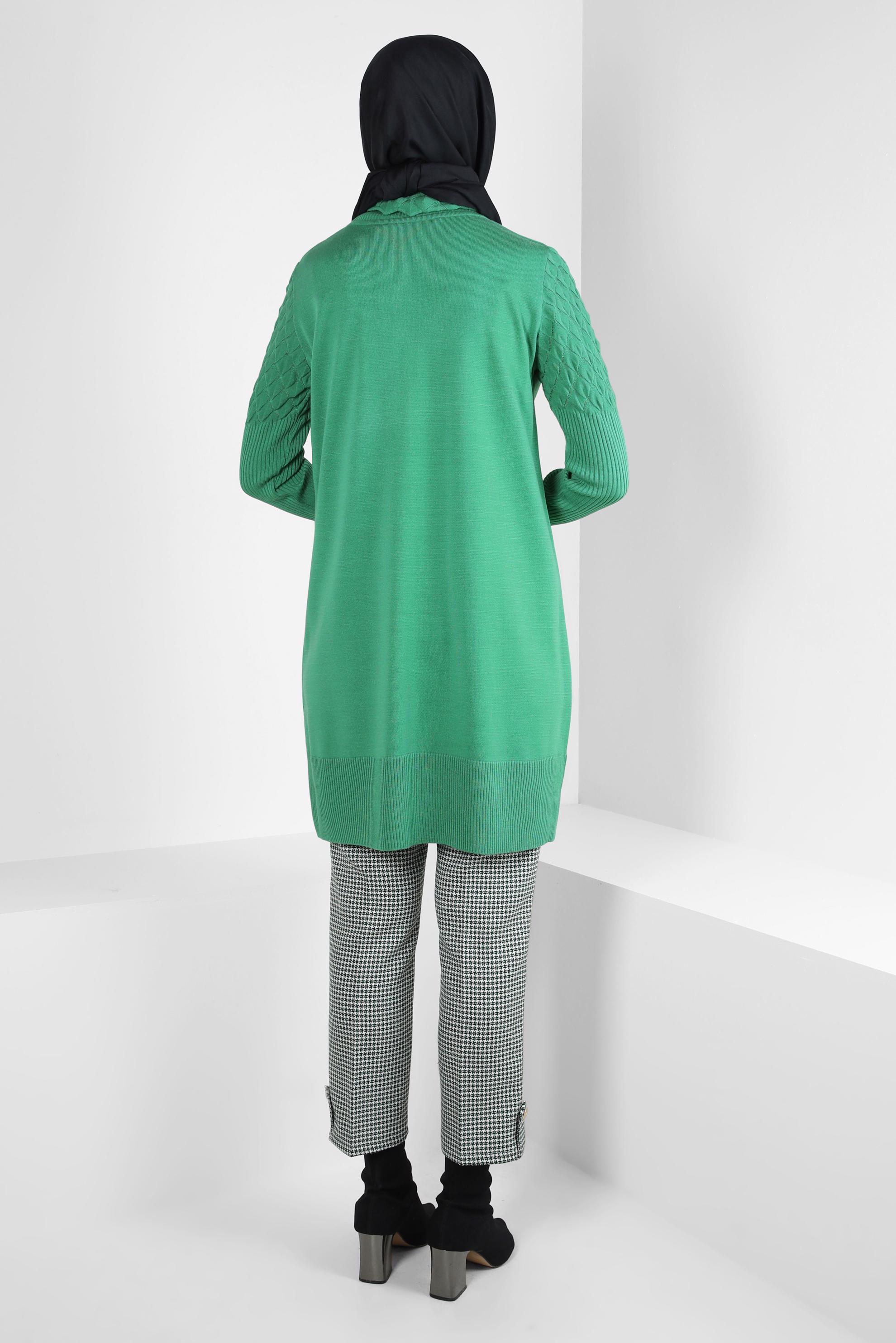 Tesettür giyim YEŞİL BOĞAZLI YAKA TRİKO TUNİK 44006