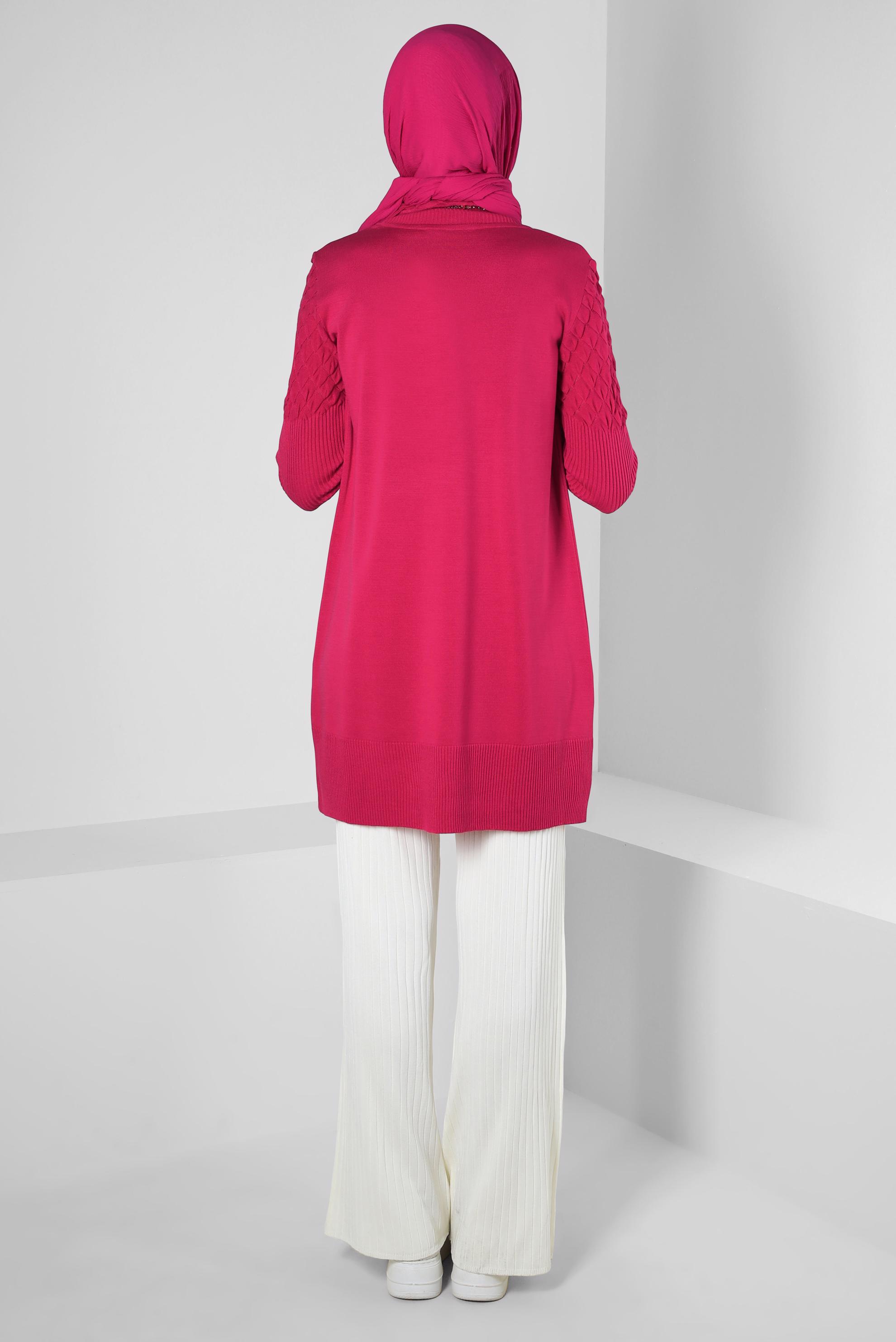 Tesettür giyim FUŞYA BOĞAZLI YAKA TRİKO TUNİK 44006