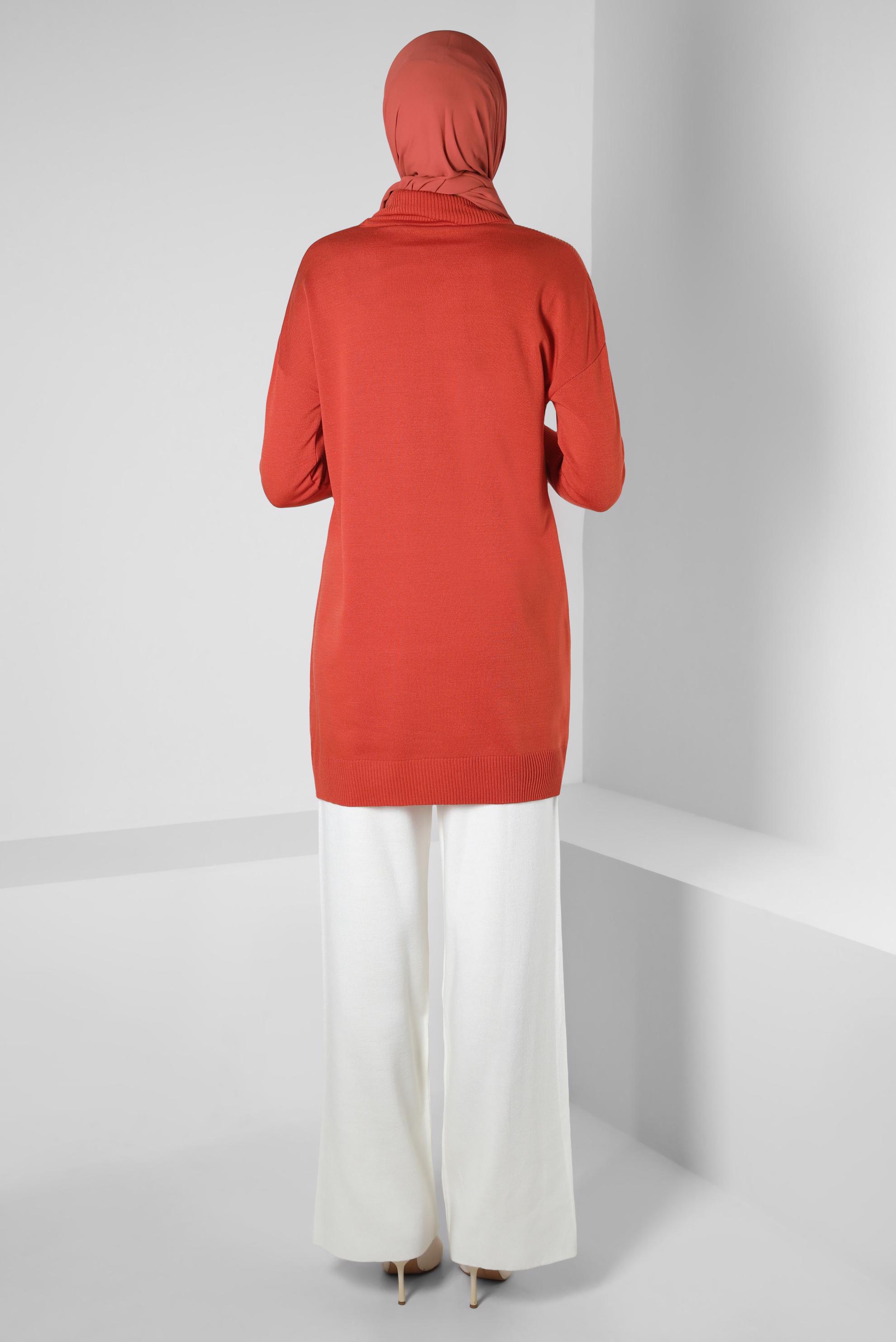 Tesettür giyim TURUNCU BOĞAZLI YAKA TRİKO TUNİK 44007