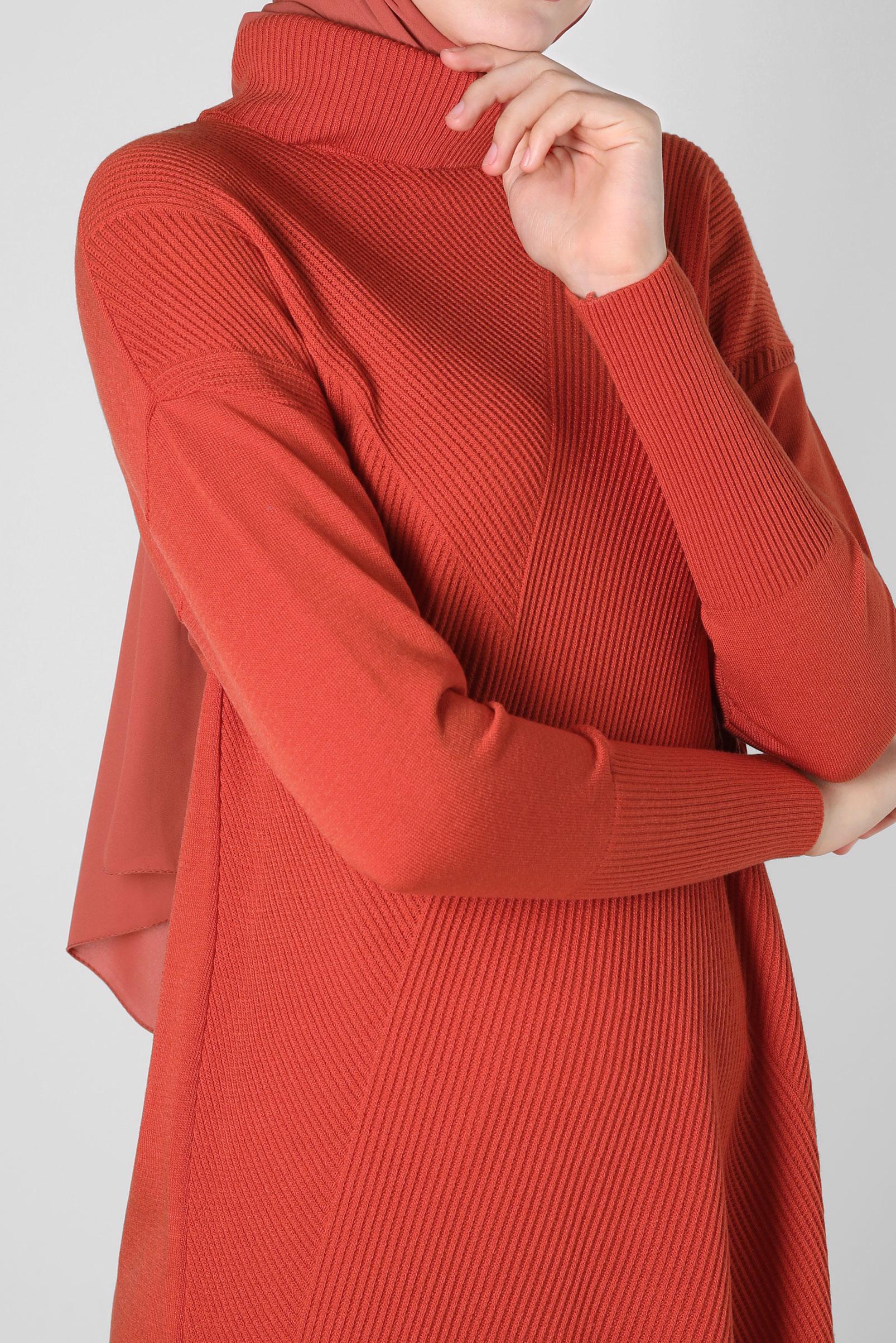 Tesettür giyim TURUNCU BOĞAZLI YAKA TRİKO TUNİK 44007