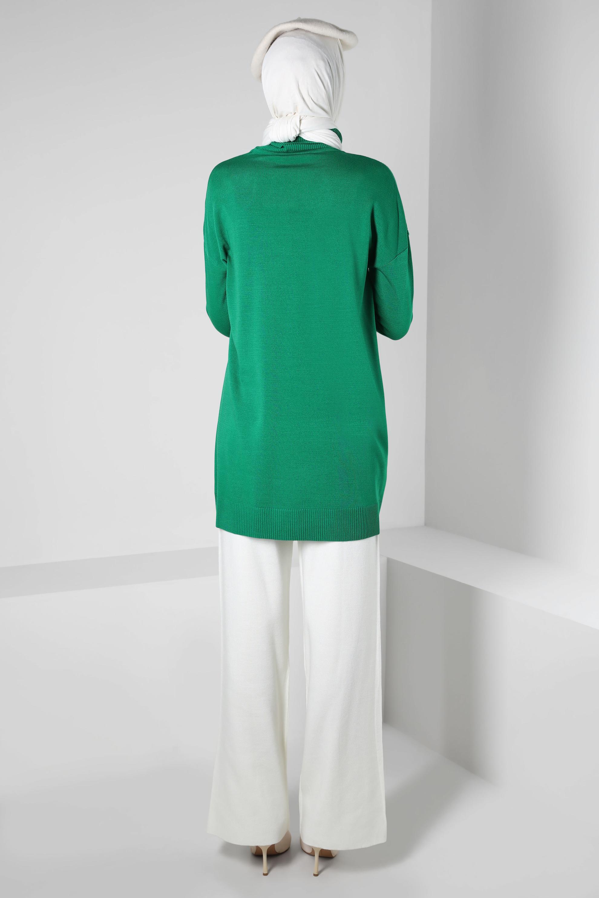 Tesettür giyim YEŞİL BOĞAZLI YAKA TRİKO TUNİK 44007