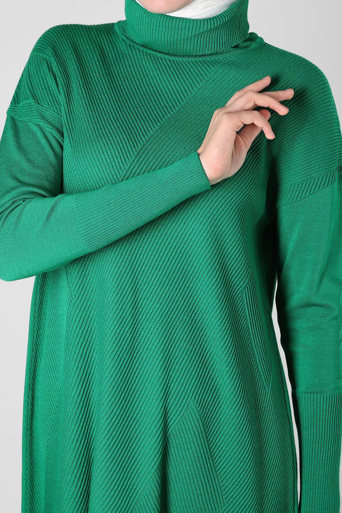 Tesettür giyim YEŞİL BOĞAZLI YAKA TRİKO TUNİK 44007