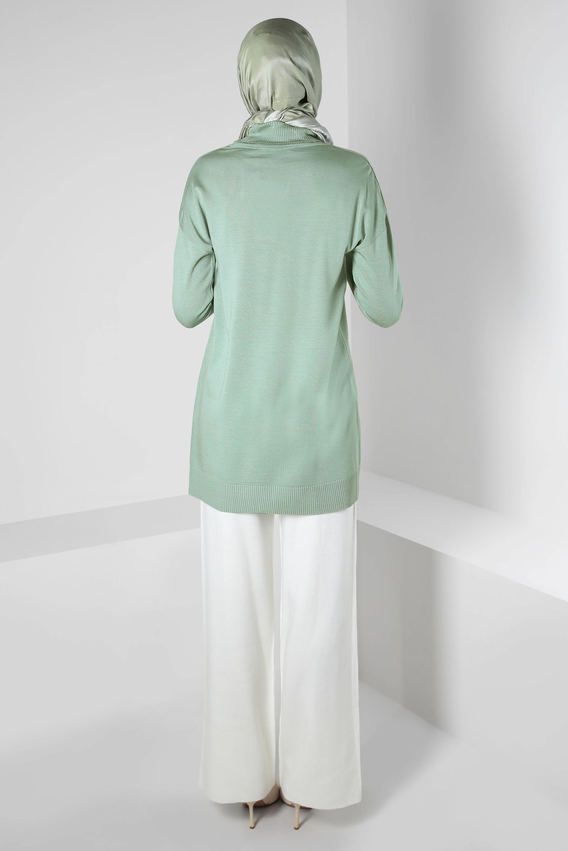 Tesettür giyim YEŞİL BOĞAZLI YAKA TRİKO TUNİK 44007