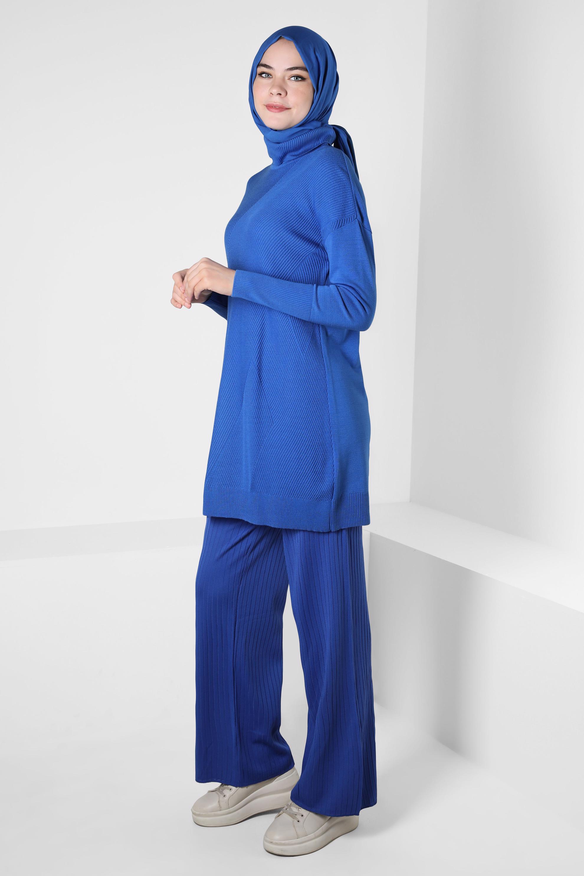 Tesettür giyim MAVİ BOĞAZLI YAKA TRİKO TUNİK 44007