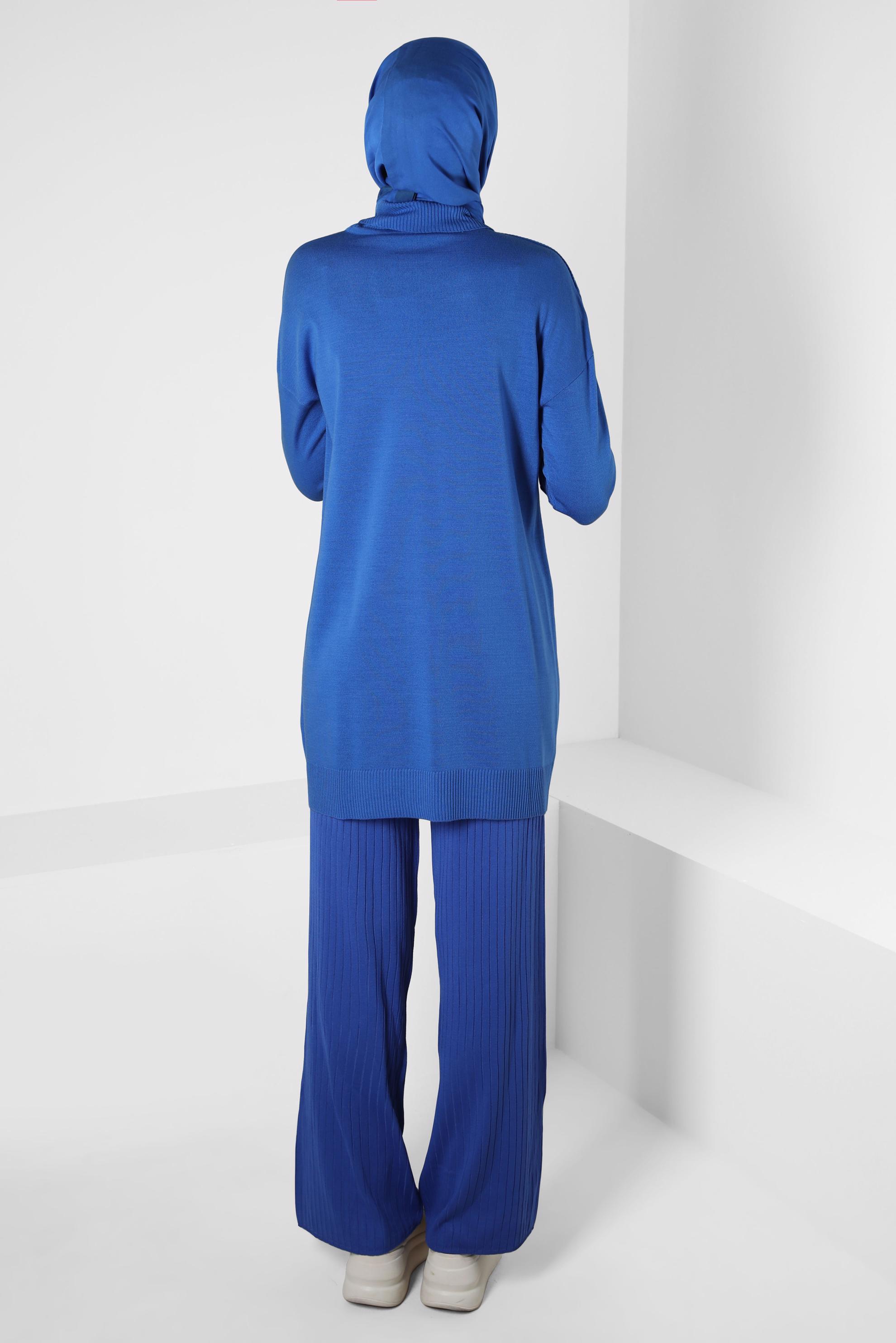 Tesettür giyim MAVİ BOĞAZLI YAKA TRİKO TUNİK 44007