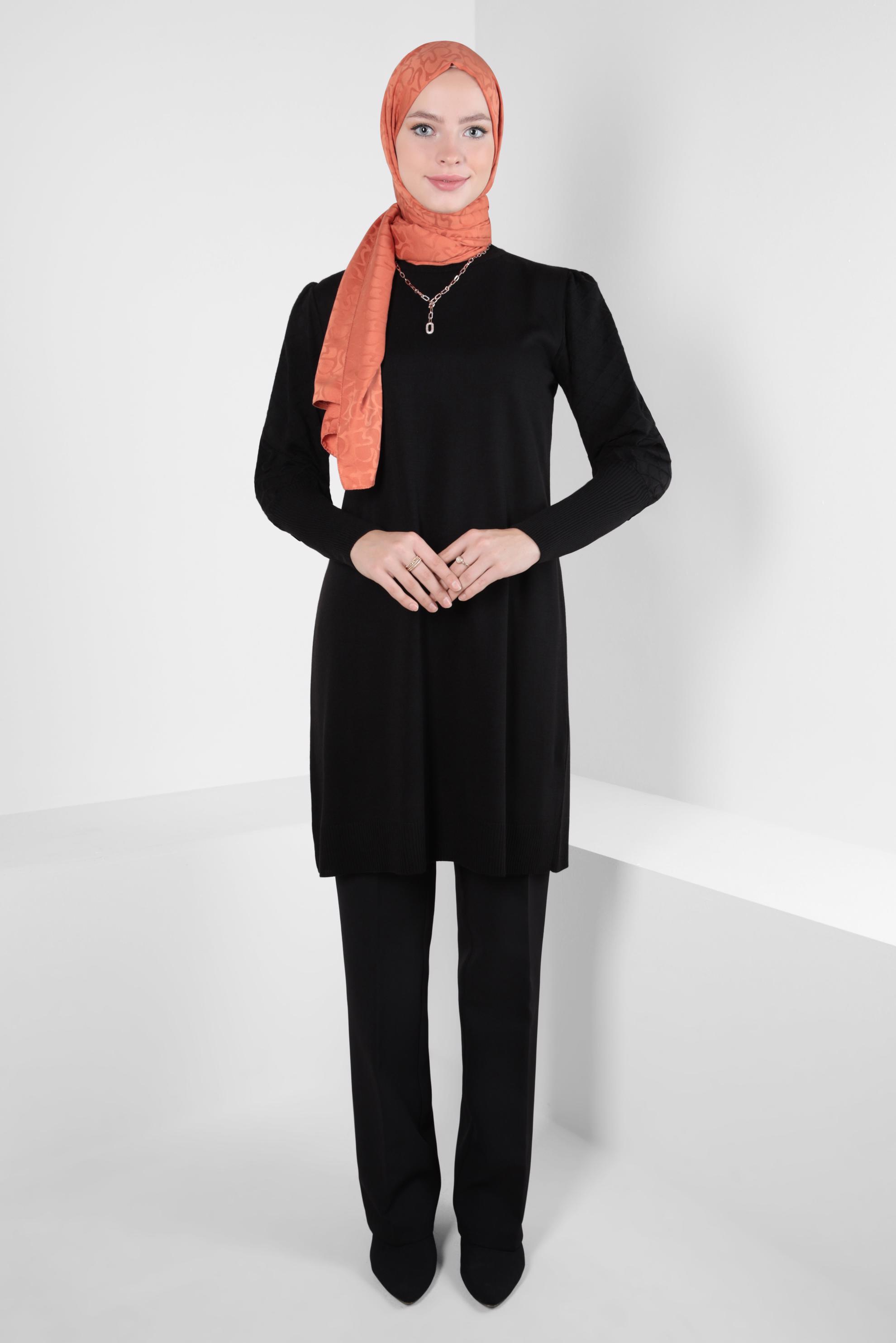 Tesettür giyim SİYAH TRİKO TUNİK 44008