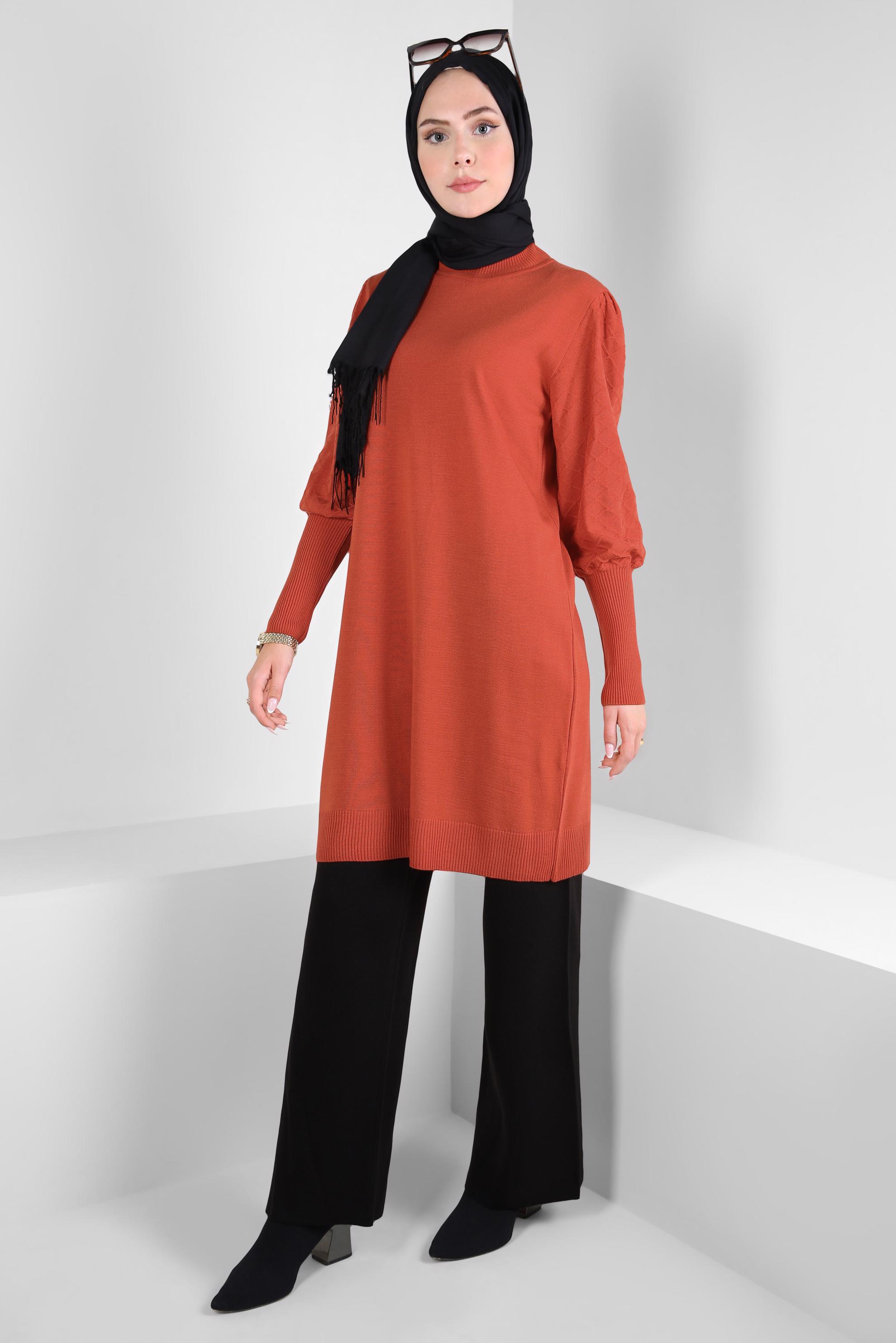 Tesettür giyim TURUNCU TRİKO TUNİK 44008