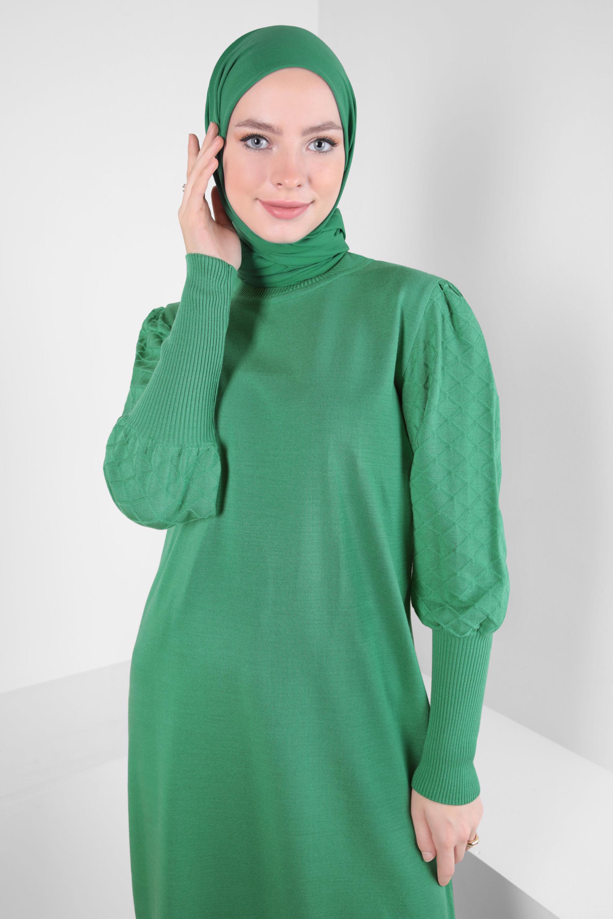 Tesettür giyim YEŞİL TRİKO TUNİK 44008