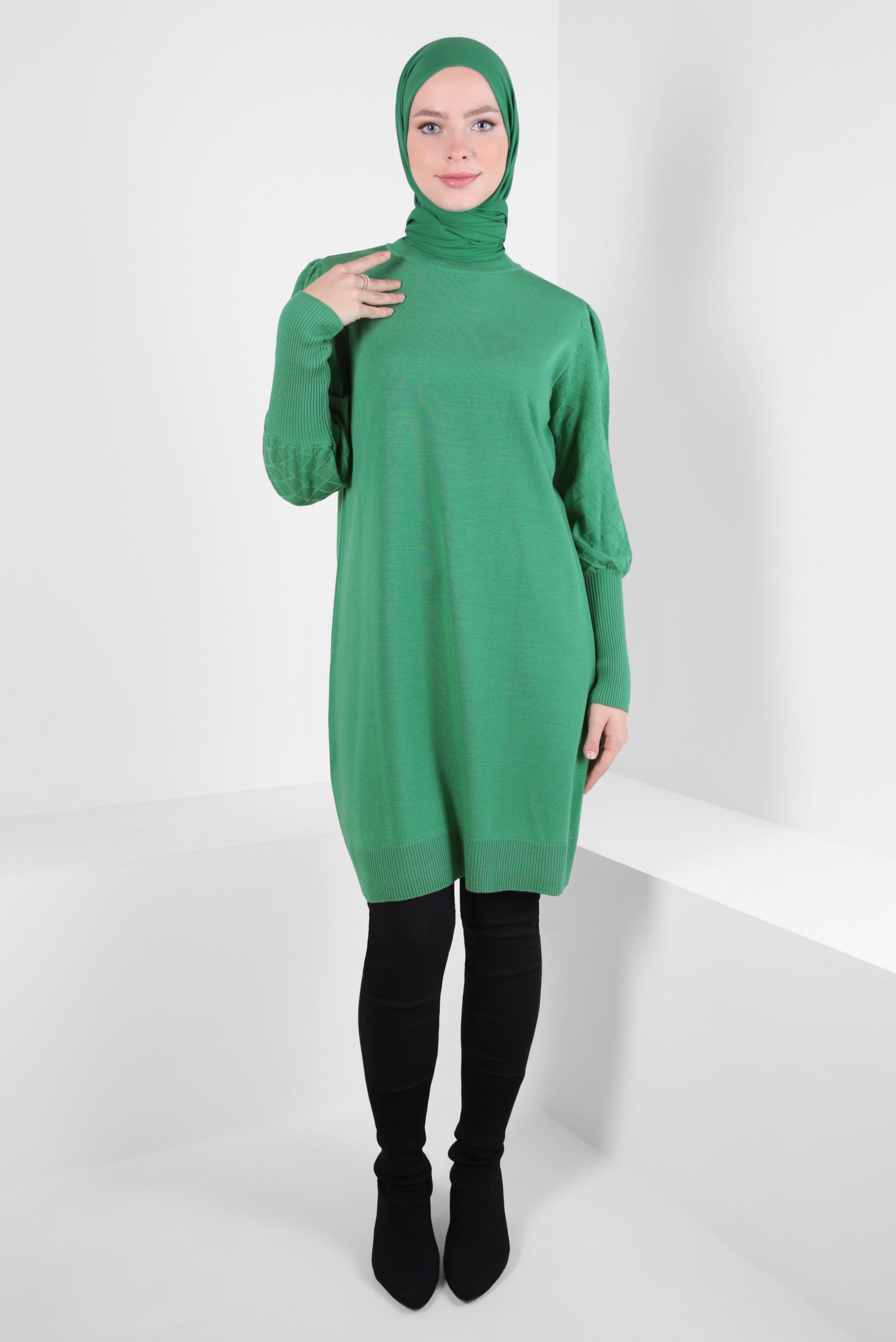 Tesettür giyim YEŞİL TRİKO TUNİK 44008