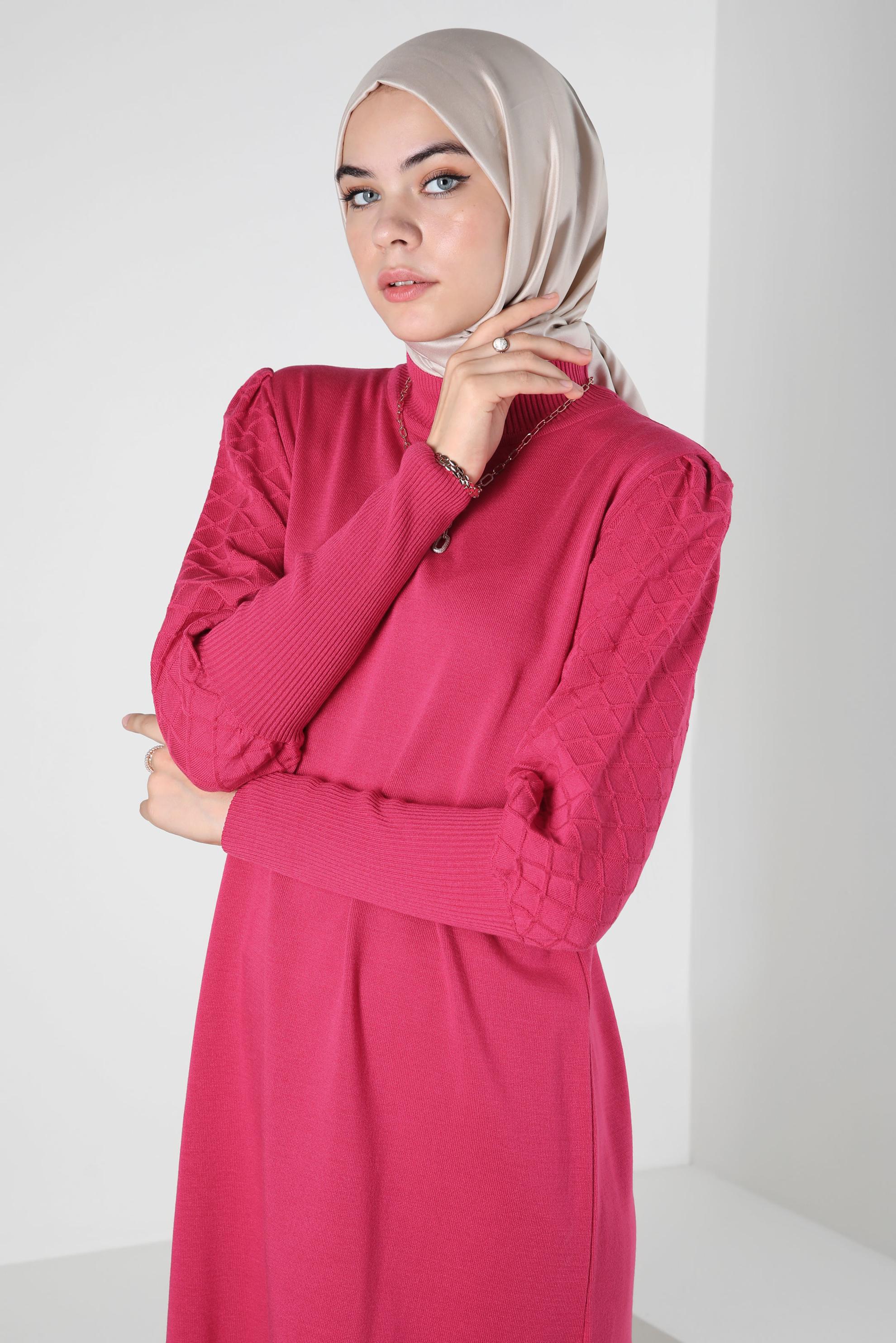 Tesettür giyim FUŞYA TRİKO TUNİK 44008